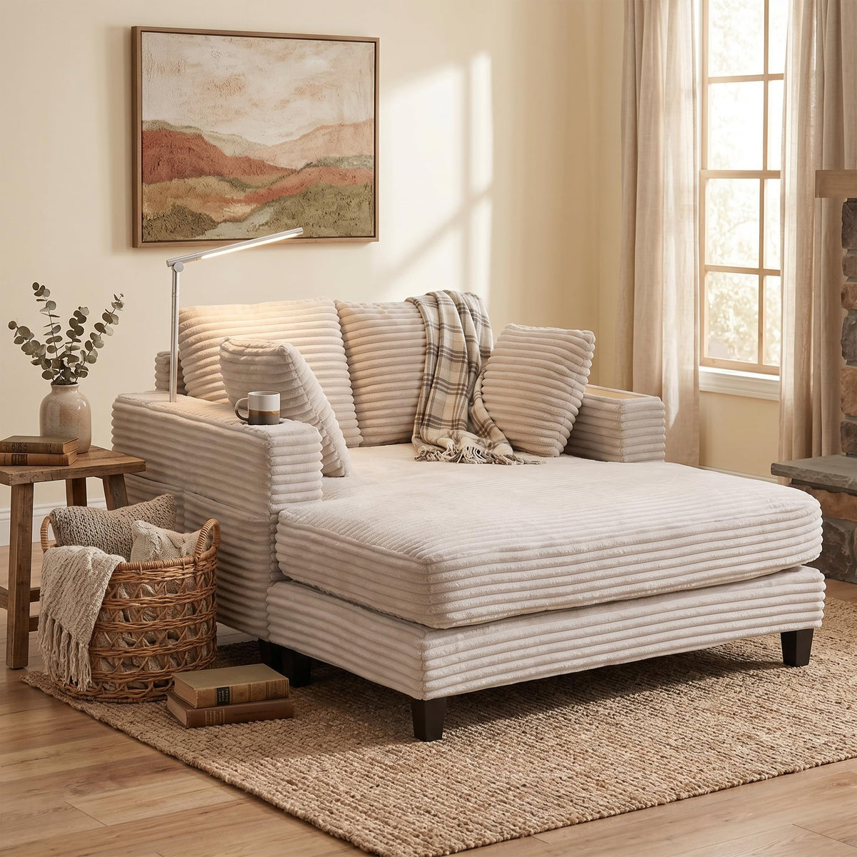 Corduroy Chaise Lounge with Reading Light