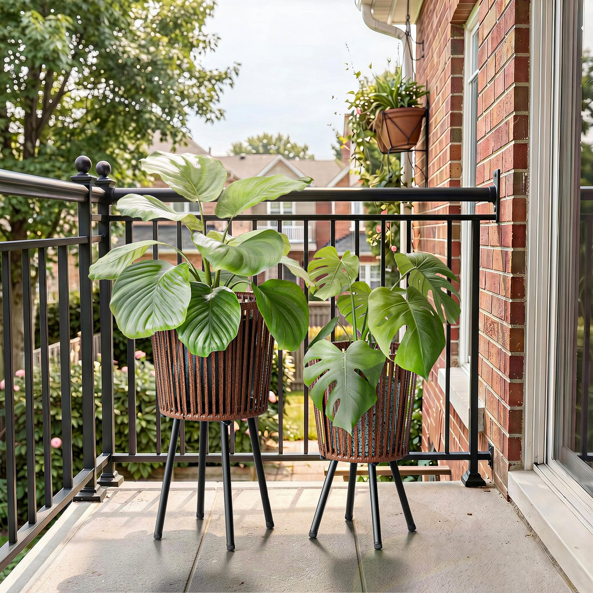 Mugovelo Set of 2 PE Rattan Plant Stand, Flower Pot Holder Indoor & Outdoor