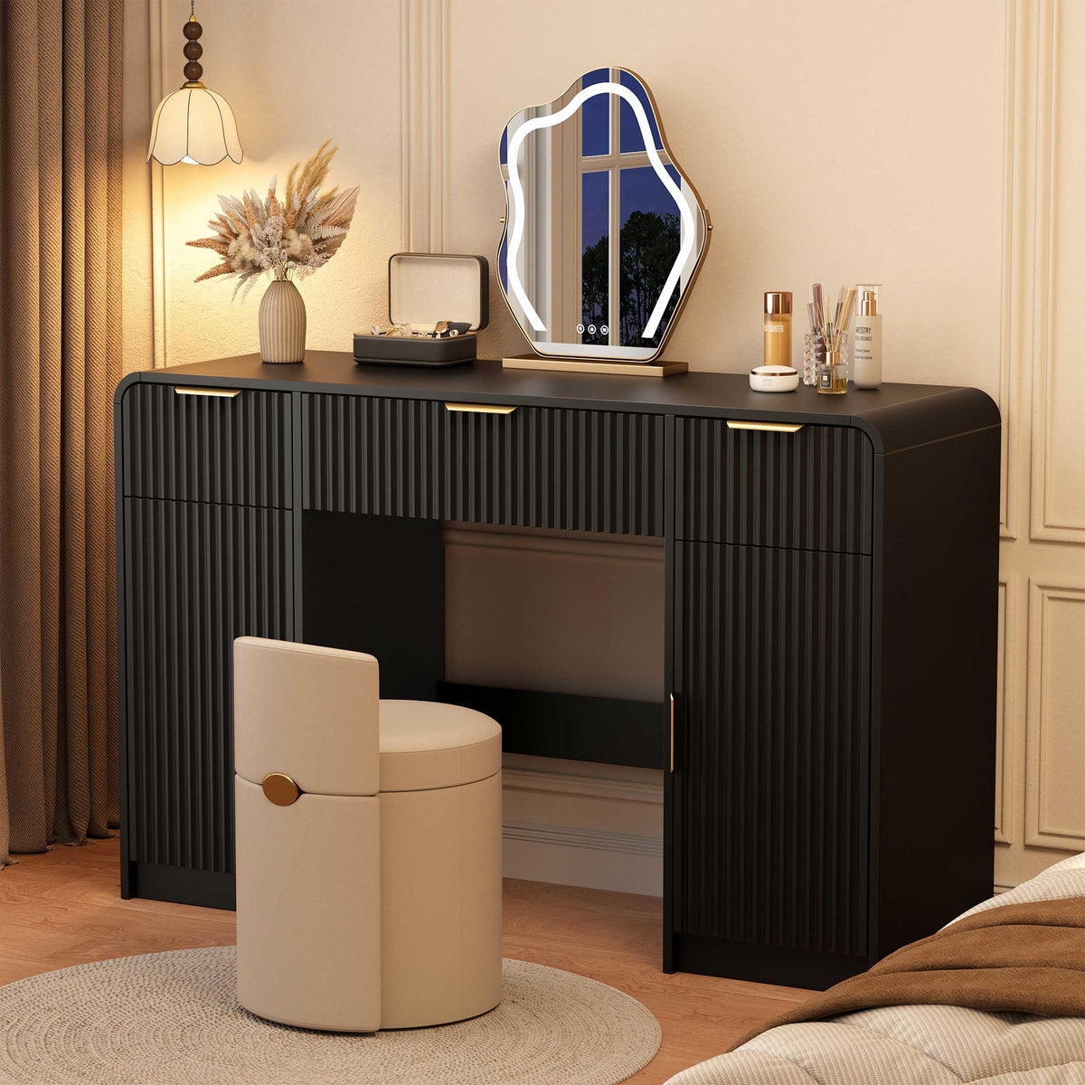 Fluted Vanity Desk with Storage