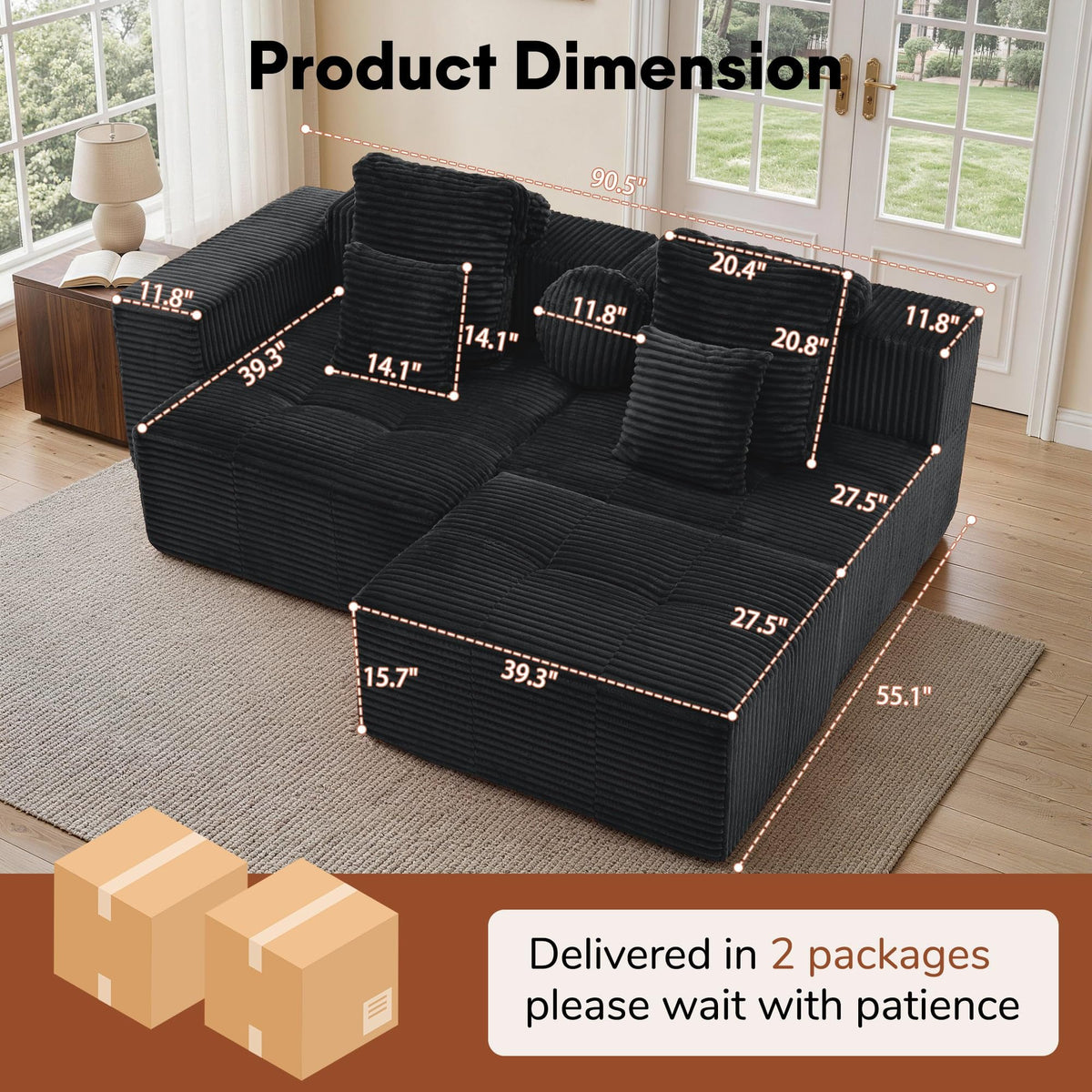 Corduroy Modular Sectional Sofa with Ottoman