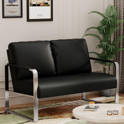 Love Seat Mini Couch Small Settee Loveseat Bench for Living Room, Faux Leather Loveseat Sofa Waiting Room Furniture for Small Spaces with Padded Cushion, Mid Century Modern Black Love Seats