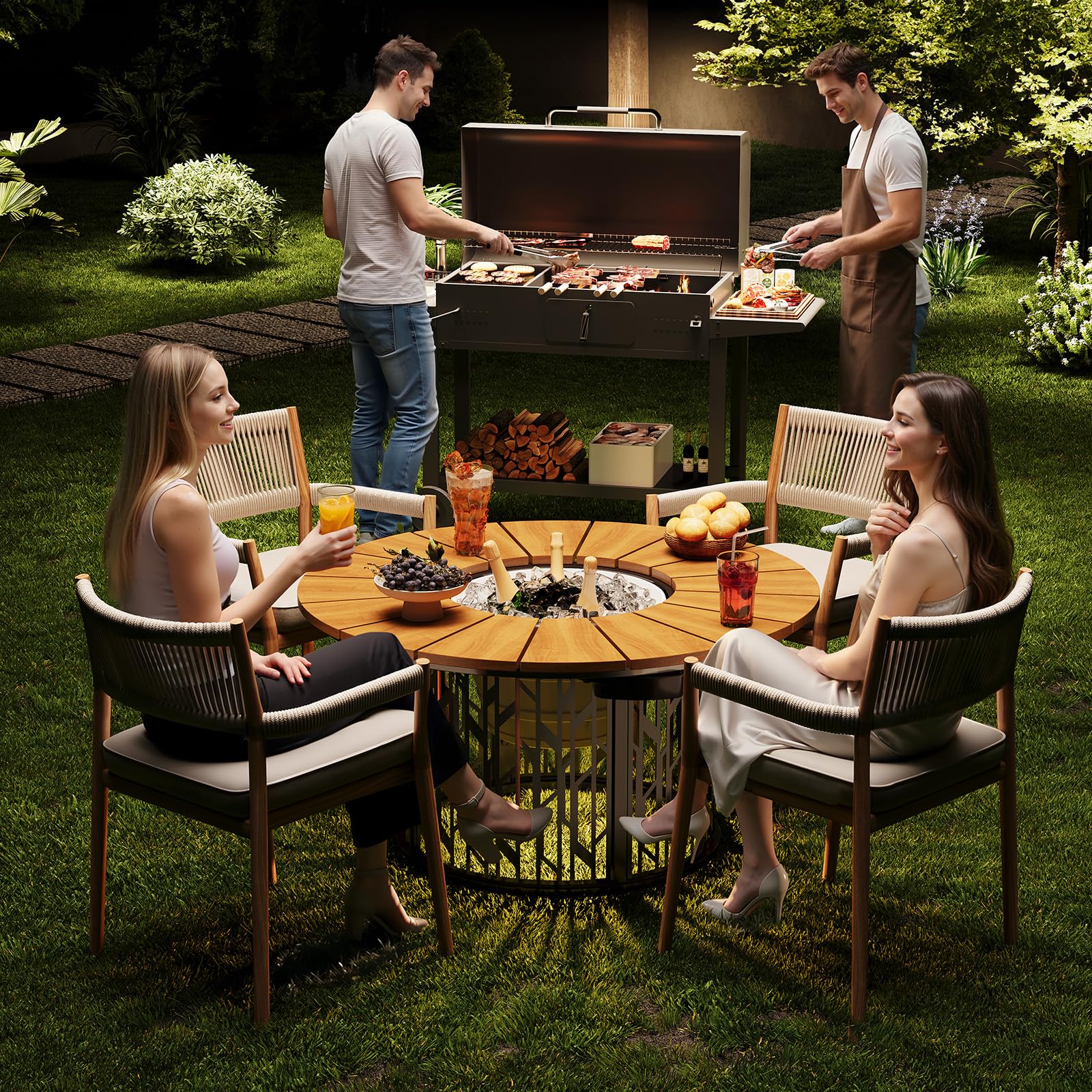 Solar Outdoor Coffee Table with Ice Bucket & LED Light