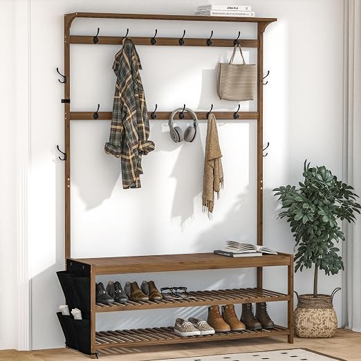 Bamboo Hall Tree with Shoe Storage Bench