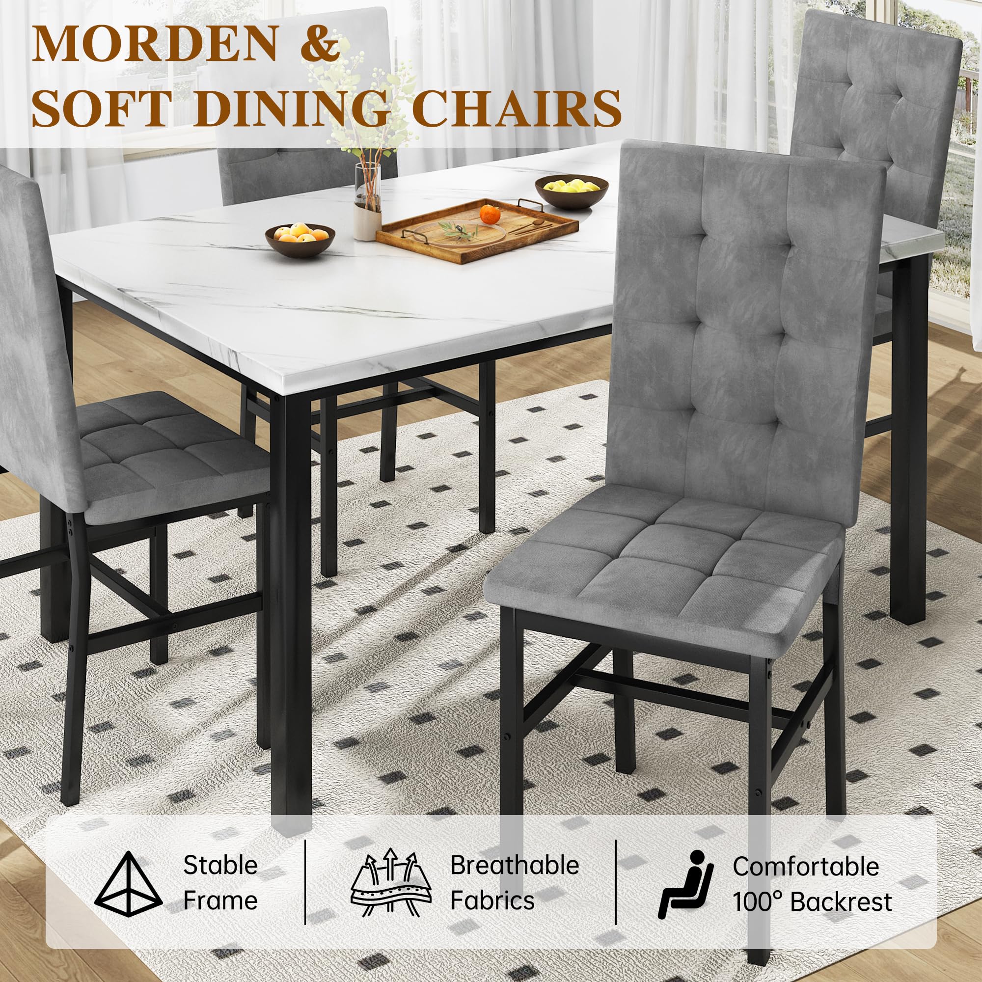 4-Piece Faux Marble Dining Table Set with Velvet Chairs