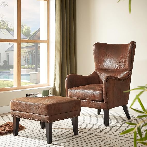 Brown Faux Leather Wingback Chair