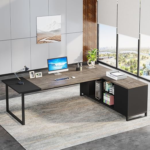 L-Shaped Executive Desk with File Cabinet