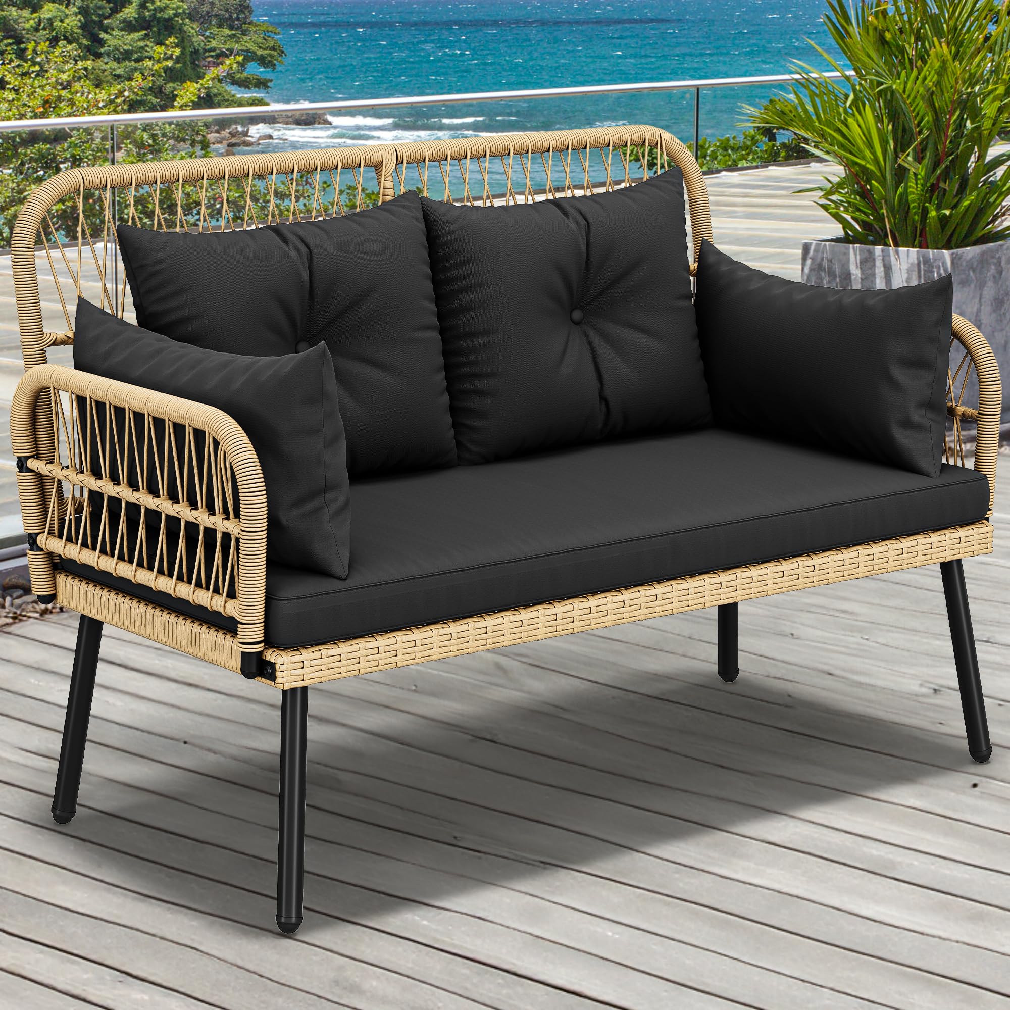 Wicker Outdoor Loveseat with Cushions