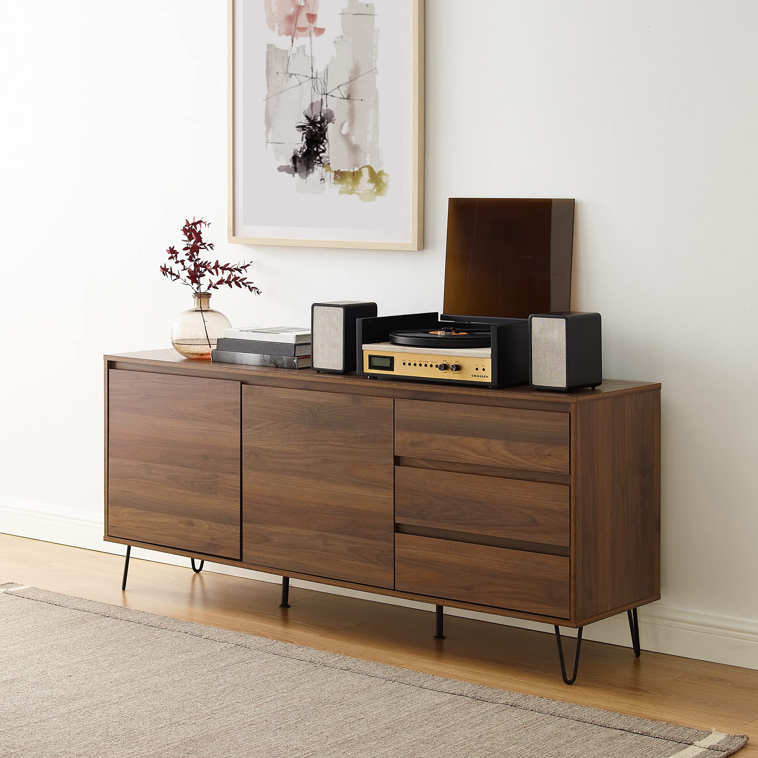 Mid-Century Record Storage Sideboard – Brown Oak