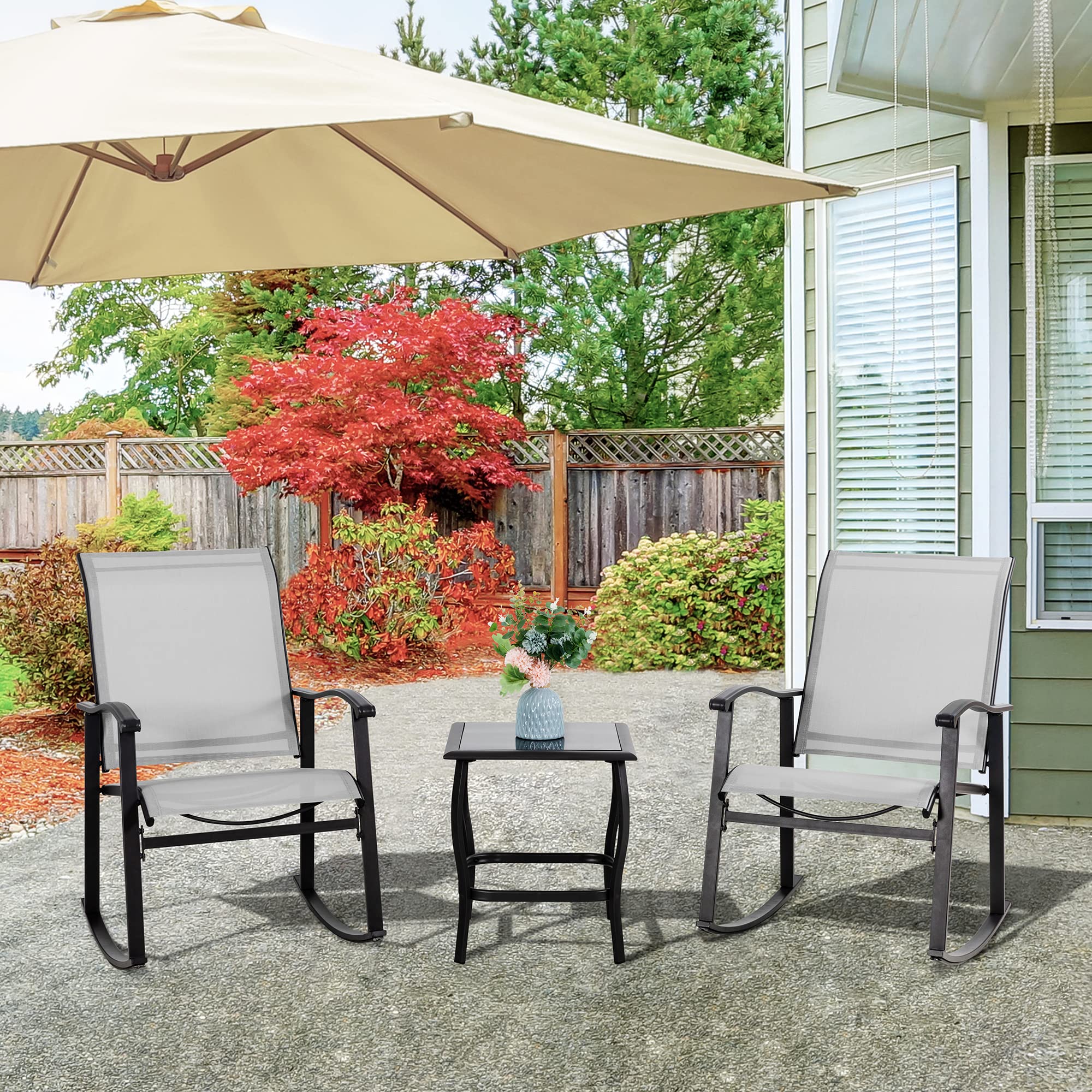 3-Piece Outdoor Rocking Bistro Set with Glass Table