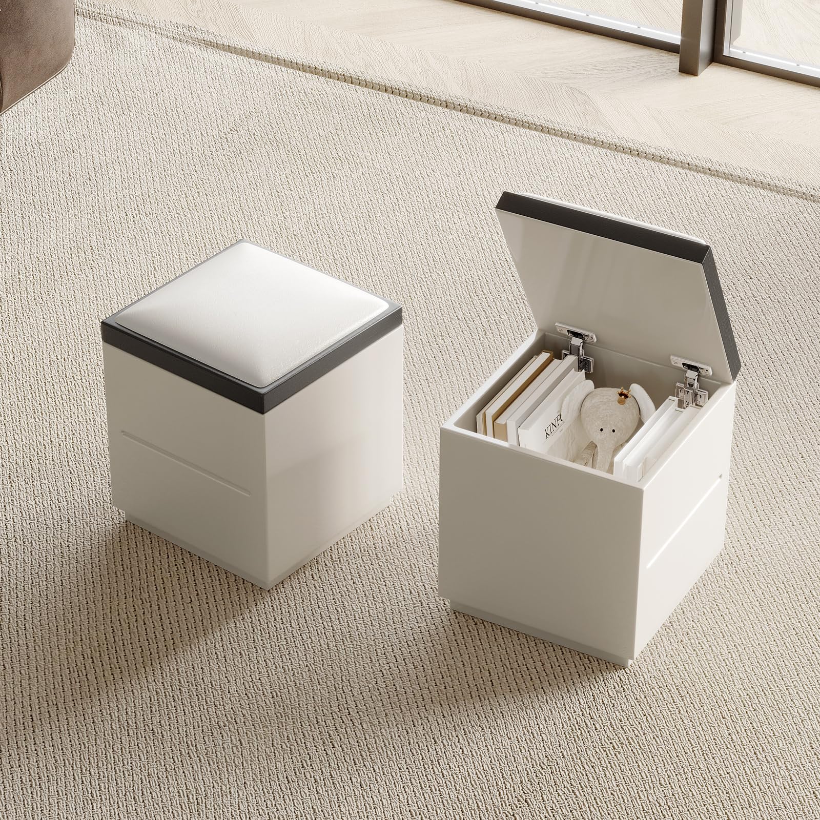 Guyii 47" Lift Up Coffee Table with Storage Stools White Cofee Tables 3 in 1 Living Room Table with Wheels for Living Room Apartment Saving Space