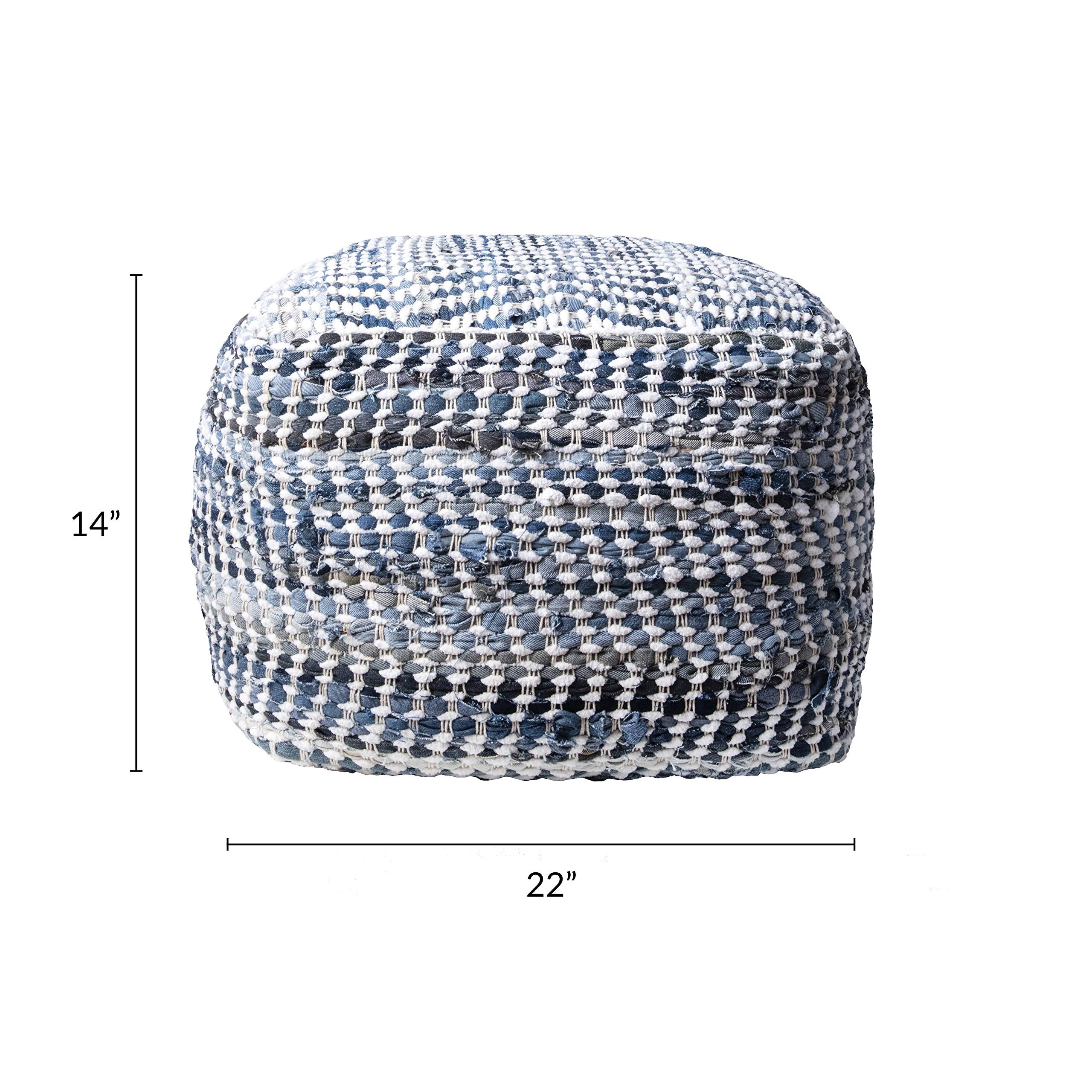 nuLOOM Seville Handmade Denim Textured Filled Ottoman Pouf