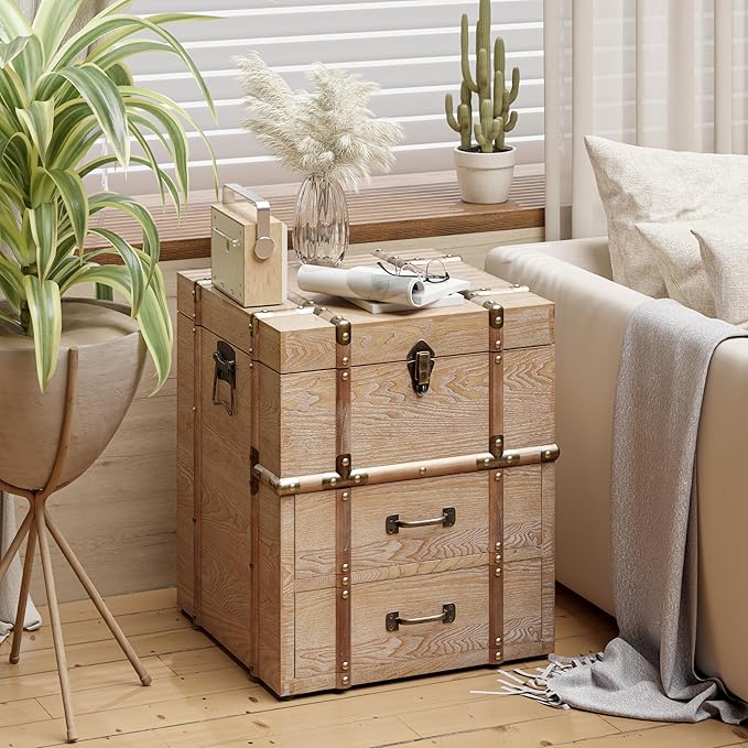 Vintage Linen Storage Ottoman with Drawers