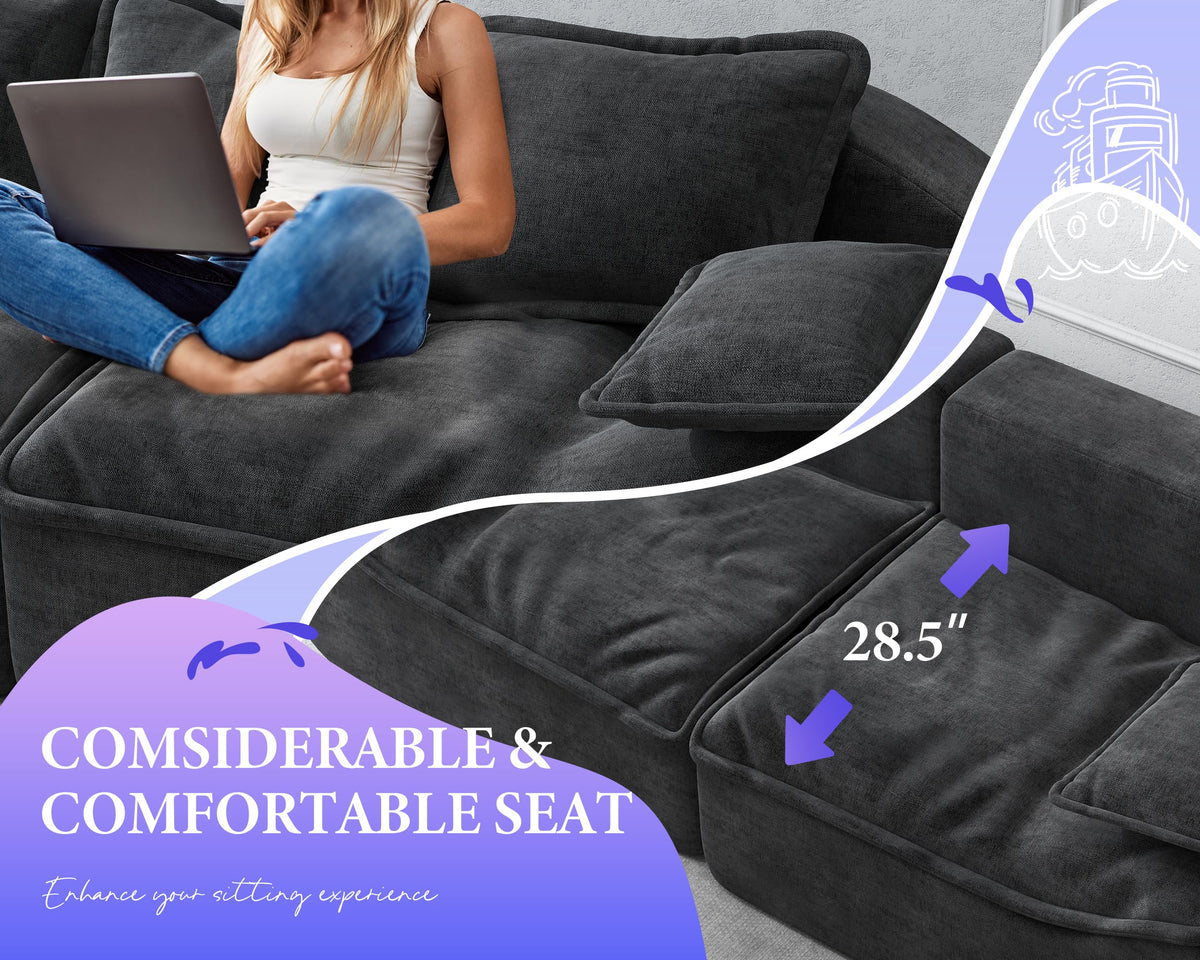 Hobestluk Sofa Couches 3-Seater Modular Sectional Sofa, 89''Comfy Loveseat with Throw, Deep Seat Small Sofa for Small Space, Memory Foam Sectional Couches for Living Room, Office, Apartment
