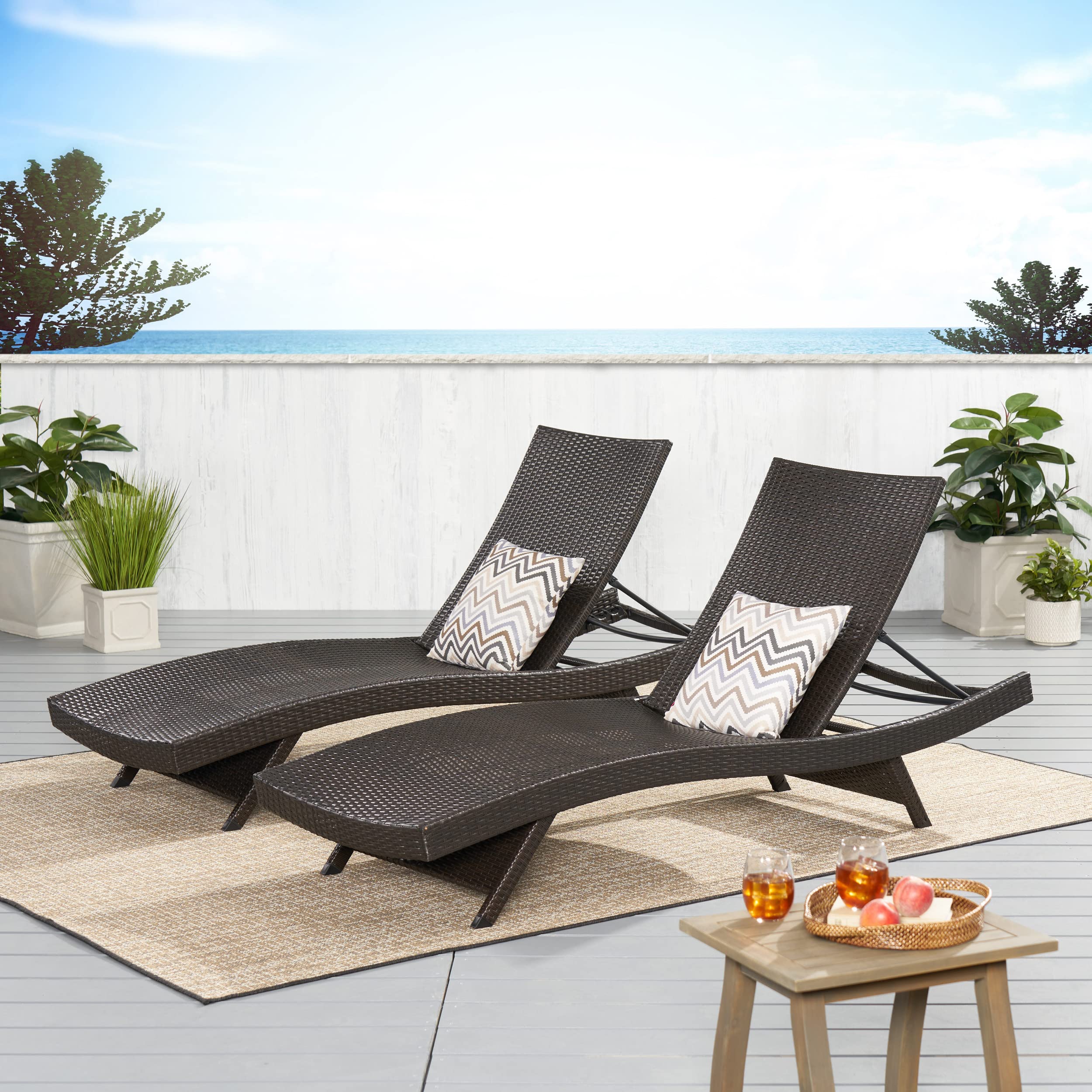 Outdoor Wicker Adjustable Chaise Lounge Chair Set (2-Piece)