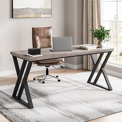 55" Z-Shaped Computer Desk with Metal Legs