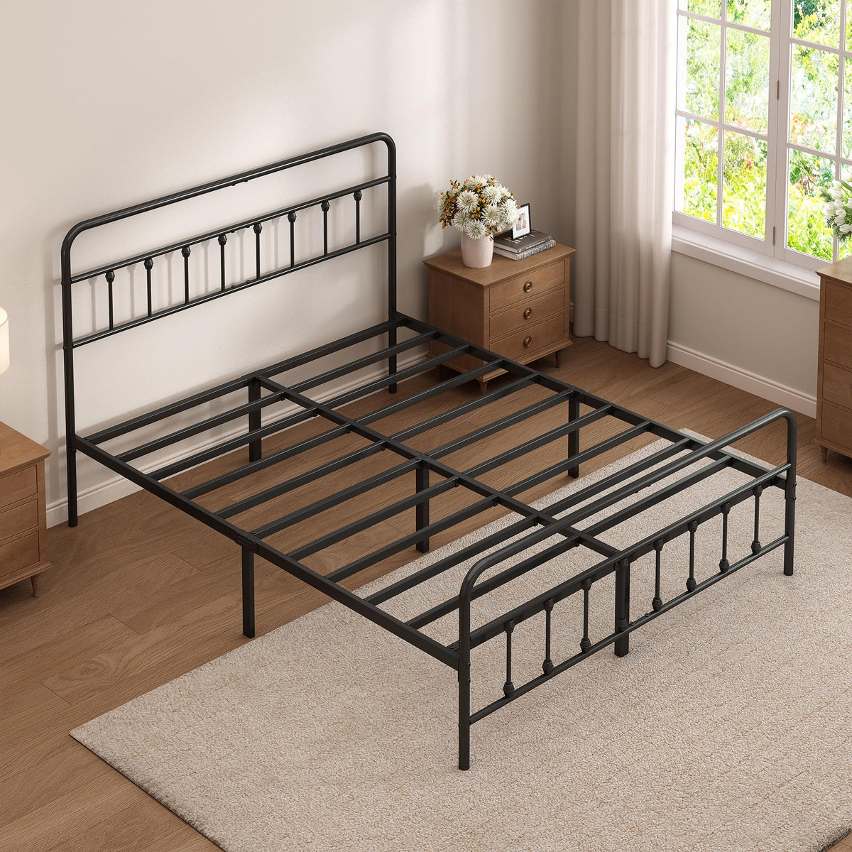 Chroark Queen Size Metal Bed Frame with Headboard and Footboard,Black