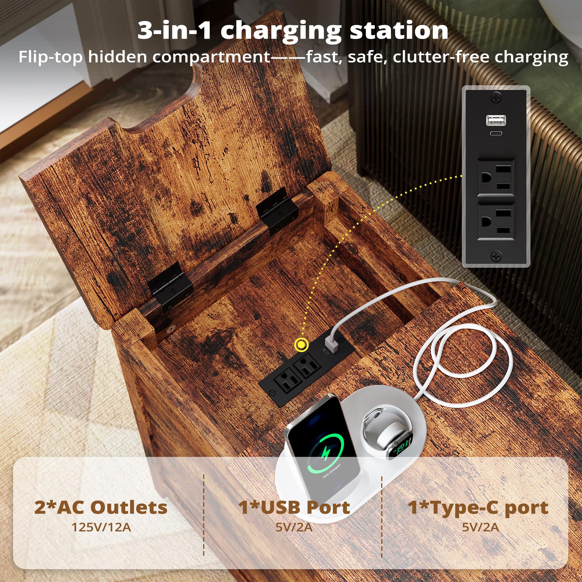 End Table with Charging Station & Storage