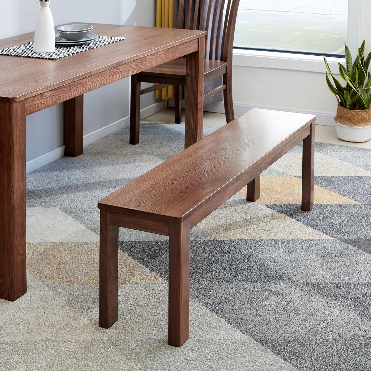 47.2" Solid Oak Wood Dining Bench, Walnut