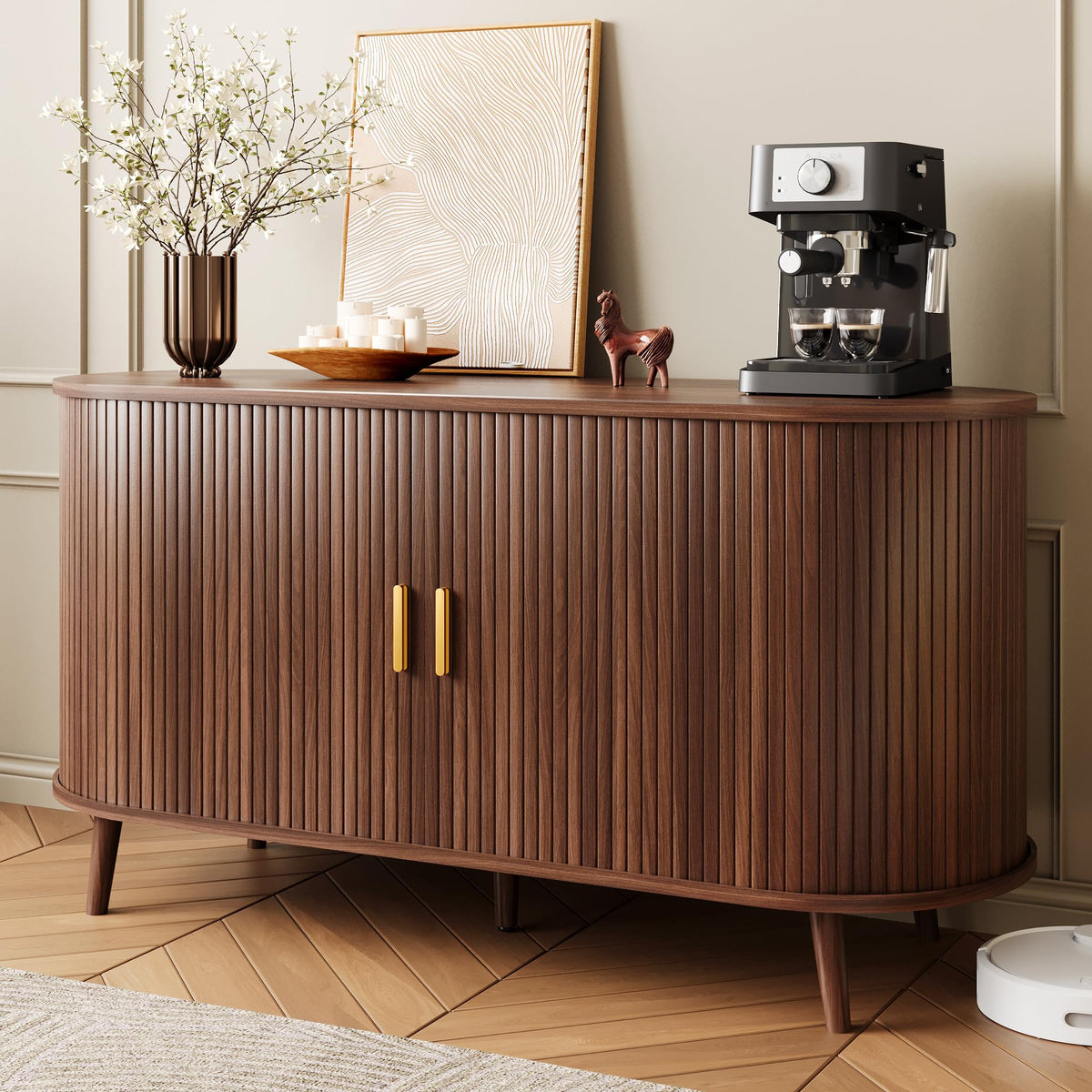 DreamDashio 55" Fluted Sideboard Buffet Cabinet with Storage & Sliding Door