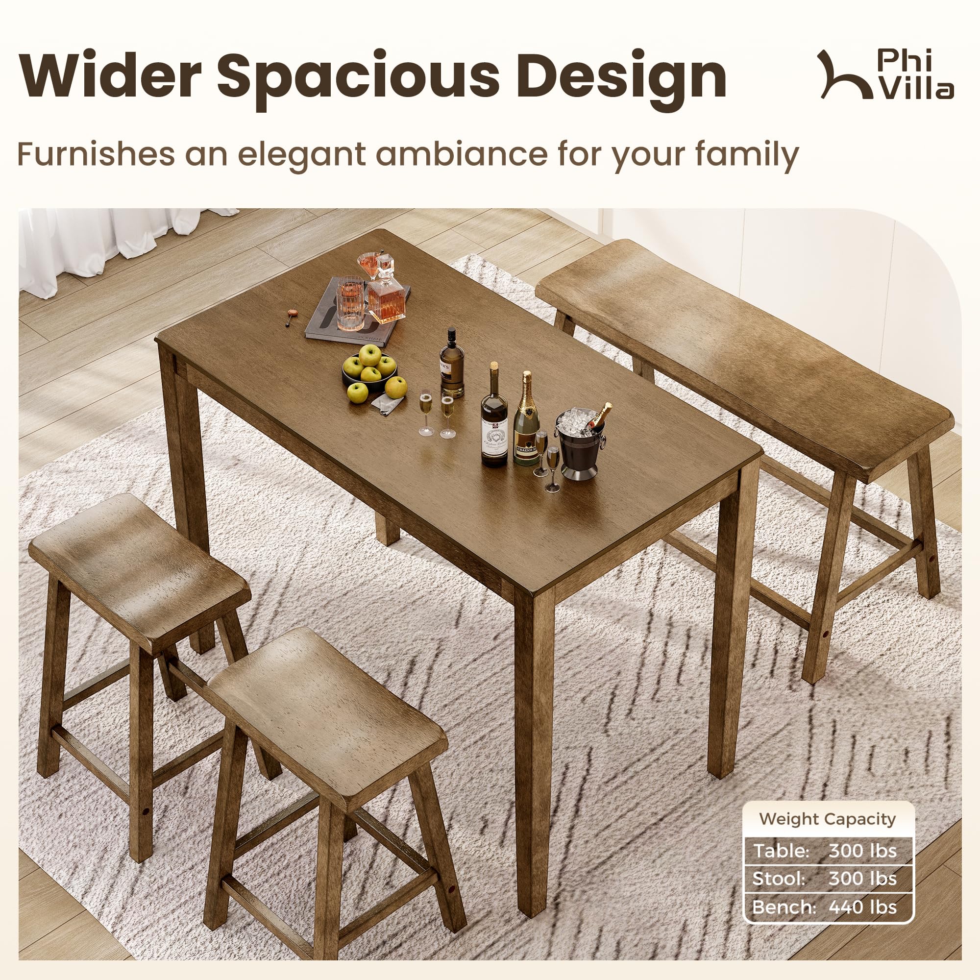 Counter Height Farmhouse Dining Table Set for 4