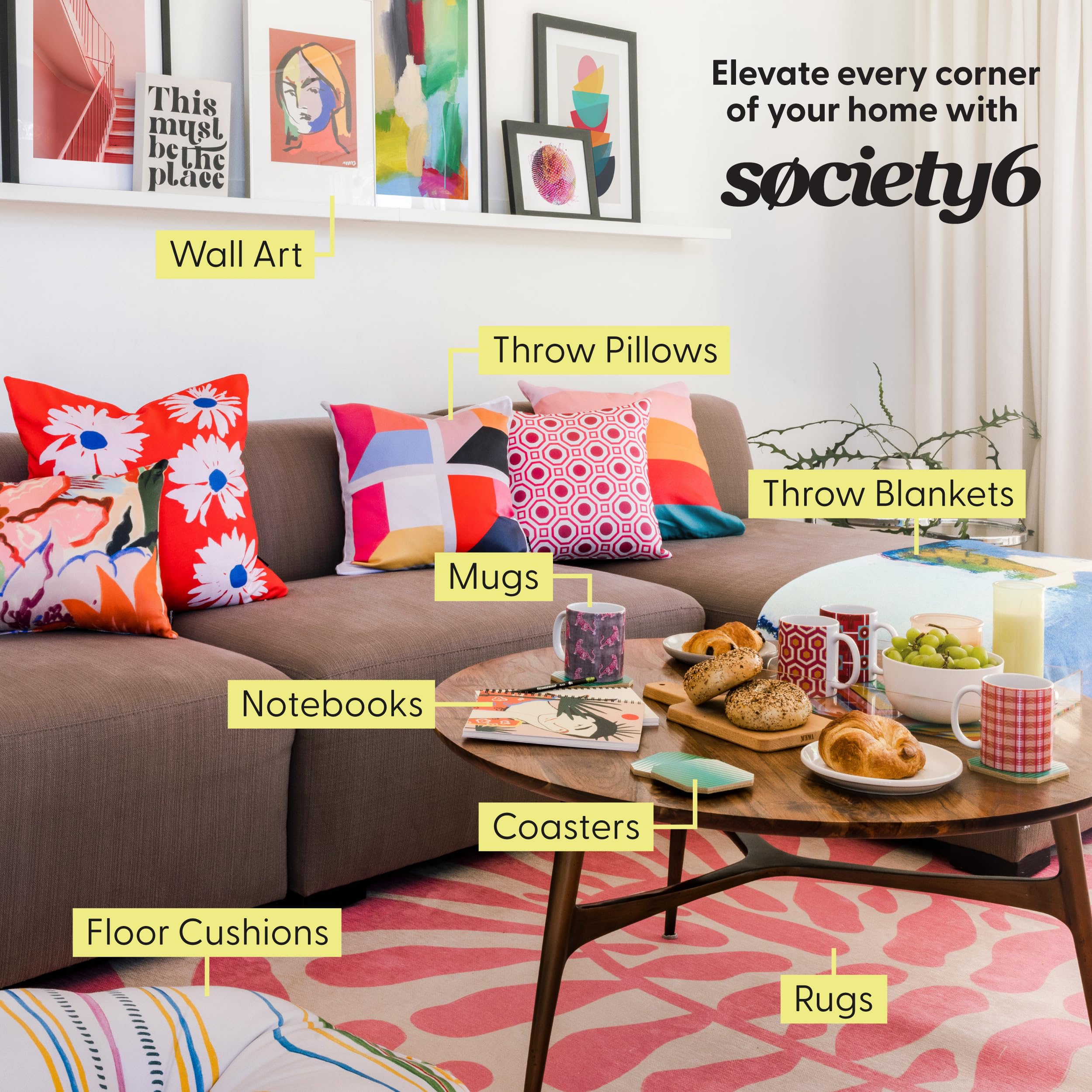 Society6 Throw Pillow with Insert, Designed by Ana Rut BRE, Decorative Cushion for Sofa Bed Living Room Home Decor Soft Accent Pillow Cover Included, 16” x 16”, Retro Shapes
