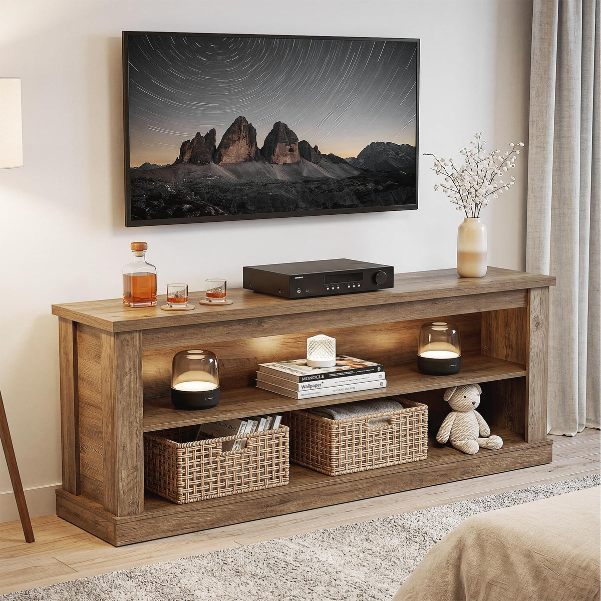 Farmhouse TV Stand with Open Shelves