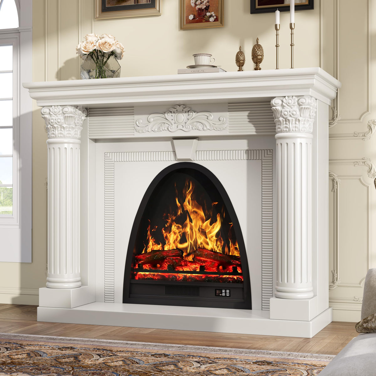 RECHHX 51.2” Solid Wood Electric Fireplace with Mantel, Fireplace TV Stand