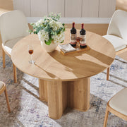 T4TREAM 47" Fluted Round Dining Table for Kitchen Living Room, Natural Oak