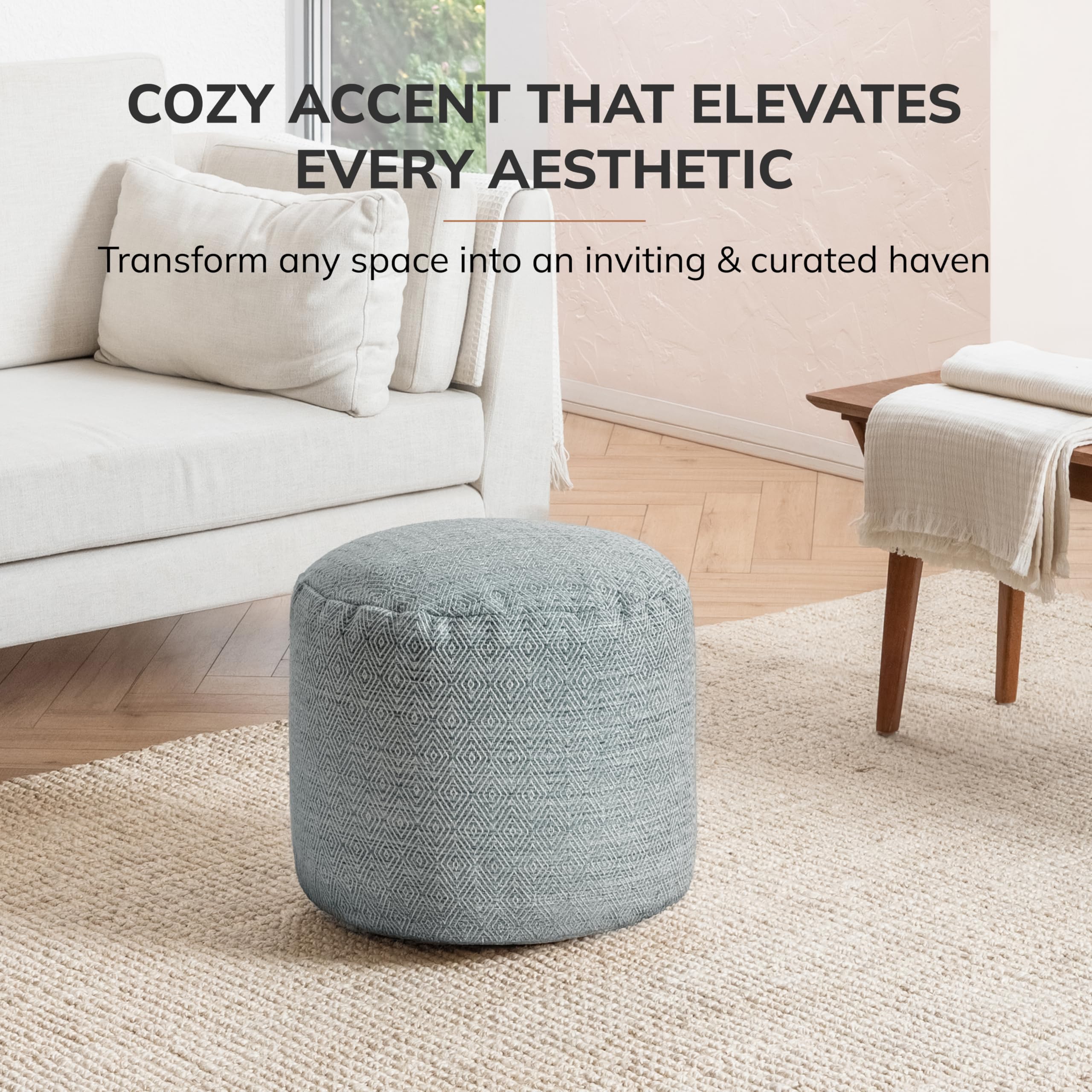 Anji Mountain Pouf Ottoman Foot Rest, Handmade Ottoman Pouf, Comfortable Foot Stool, Decorative Floor Seating for Living Room Decor, Bedroom & Home Décor Accent - Gray Maze
