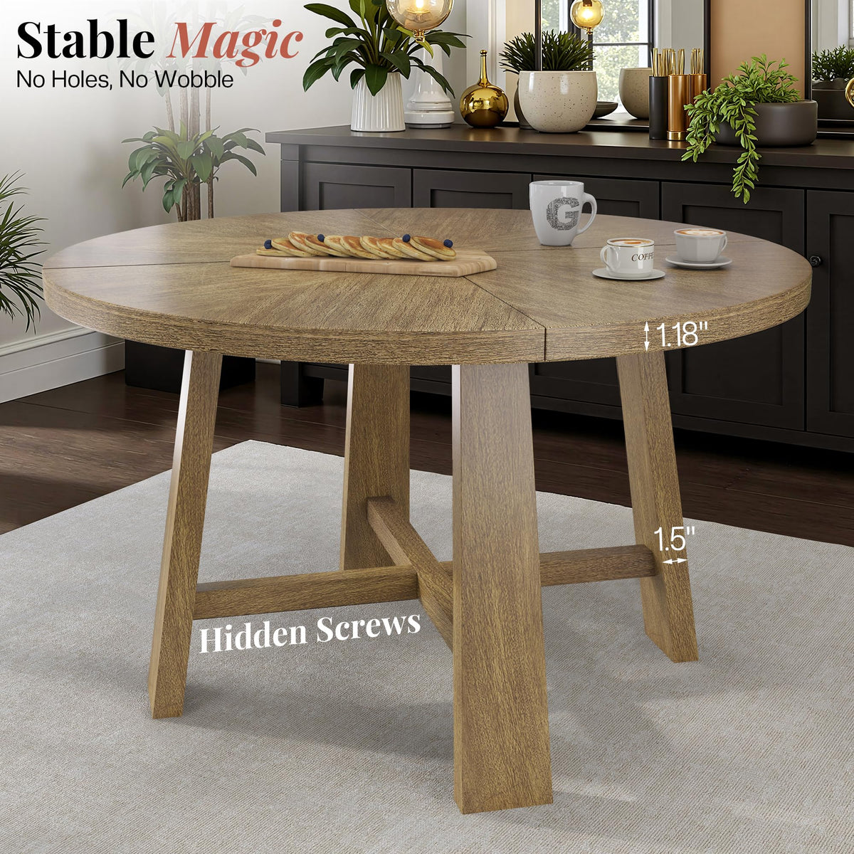 Round Solid Wood Dining Set for 4
