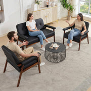 STHOUYN 50”W Black Faux Leather Small Office Couch Loveseat Sofa with Wood Arms, Mid Century Modern Love Seat Sofas Lounge Armchair Living Room Bedroom (Black (loveseat))