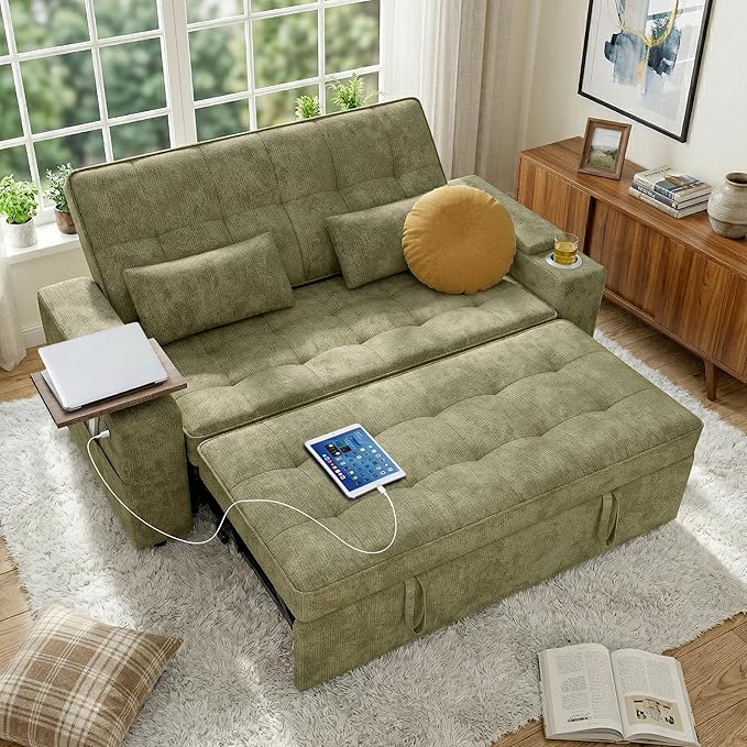 Convertible Sleeper Sofa Bed with USB Charging & Storage