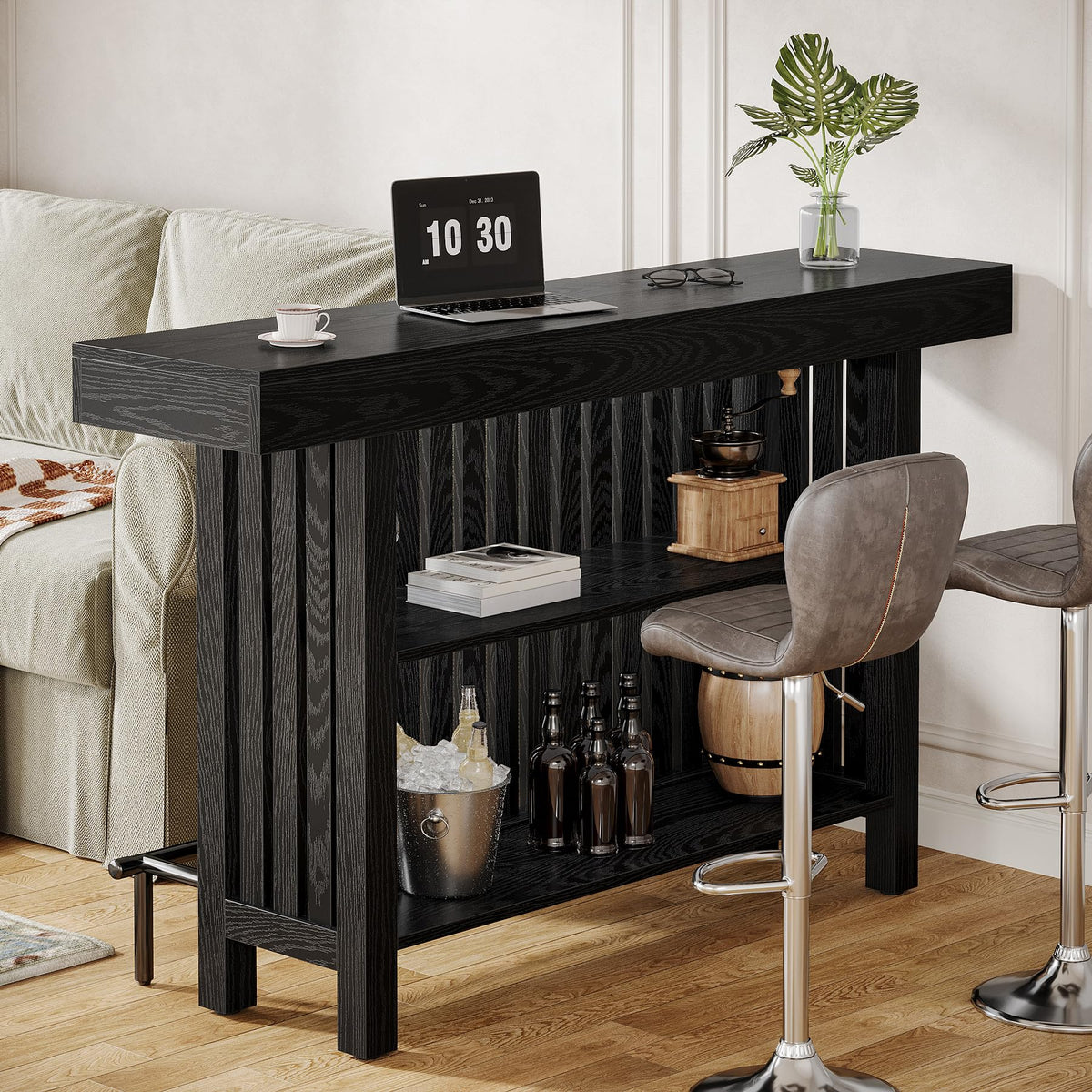 Bar Table with Storage and Footrest