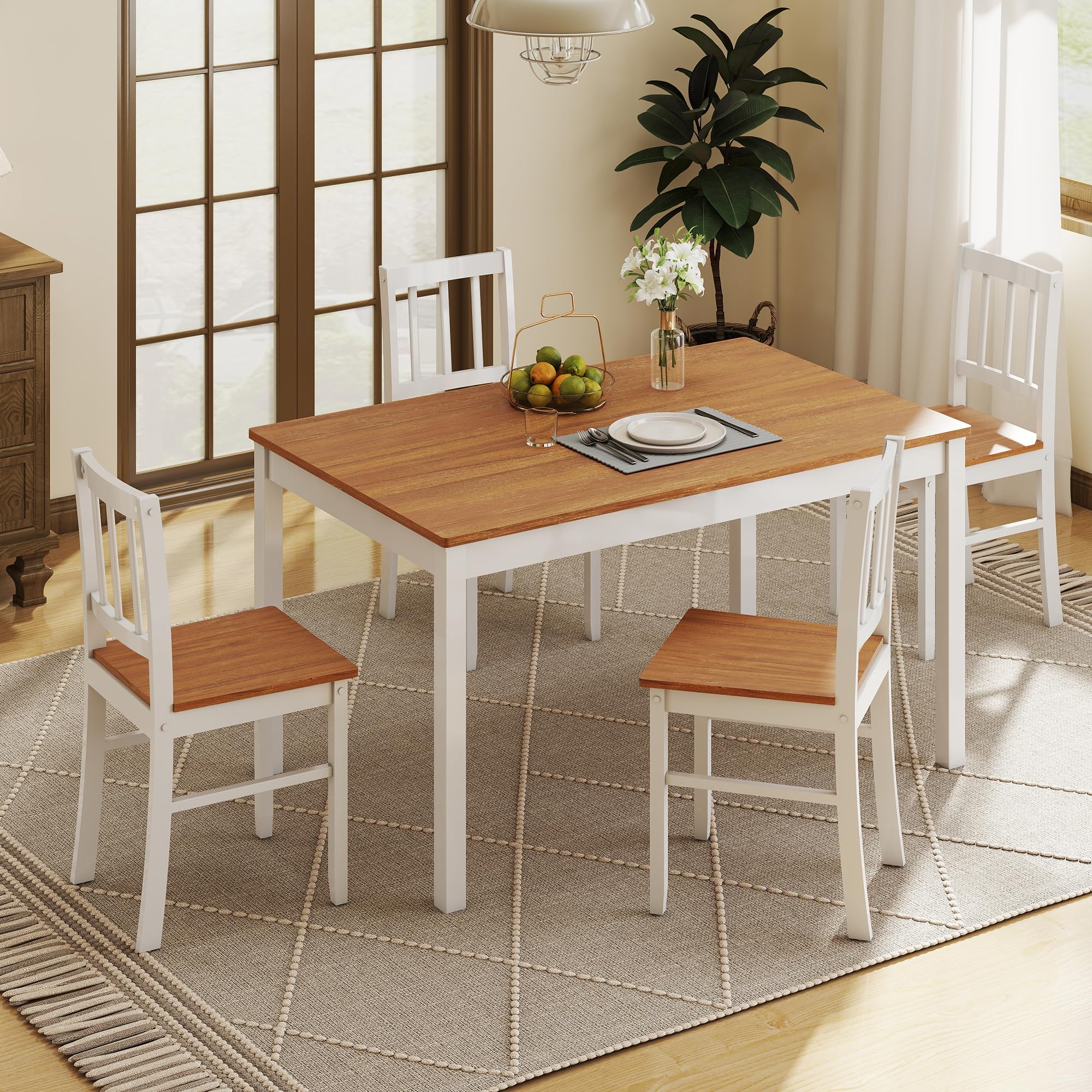 5-Piece Farmhouse Dining Table Set with 4 Chairs