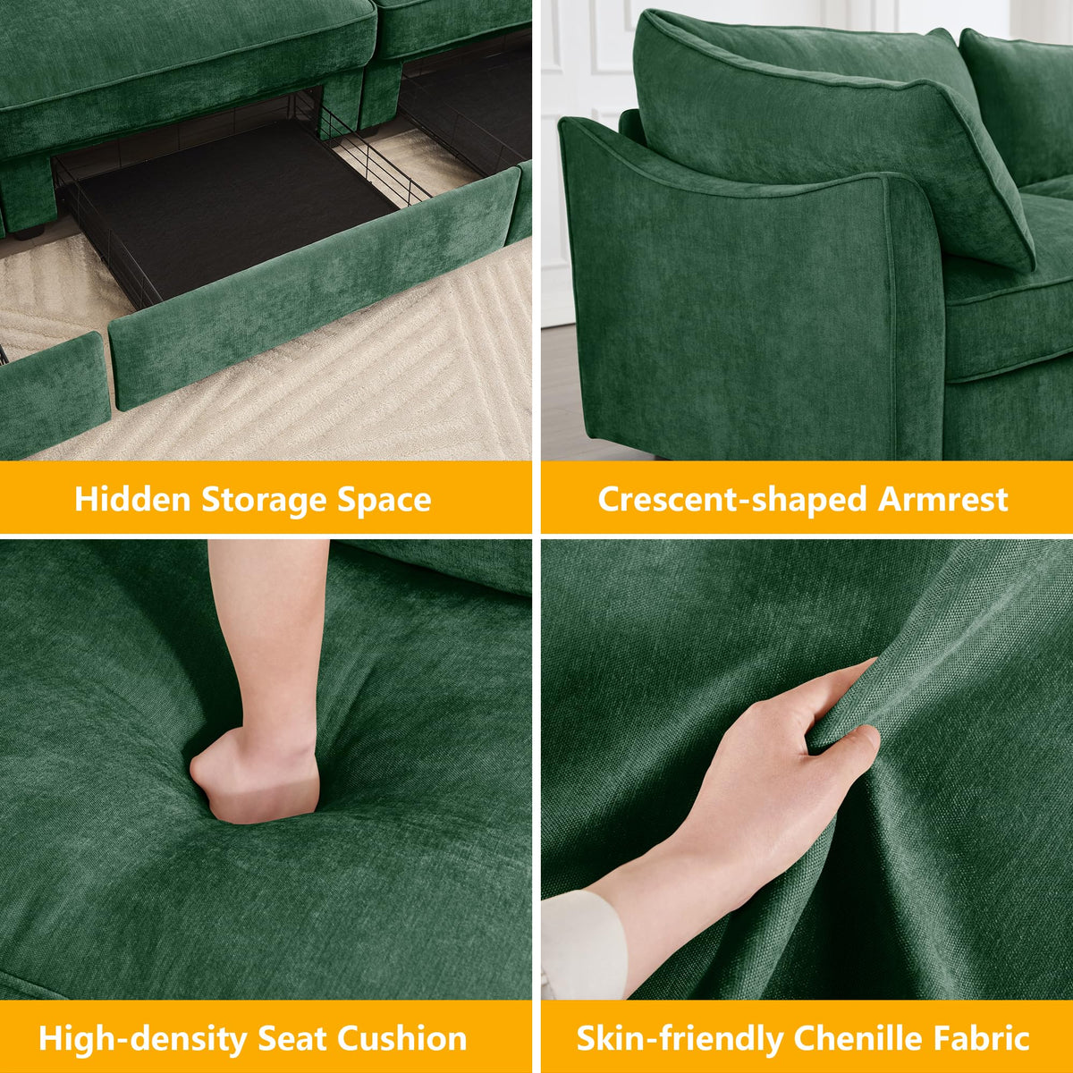 Green Chenille Storage Loveseat