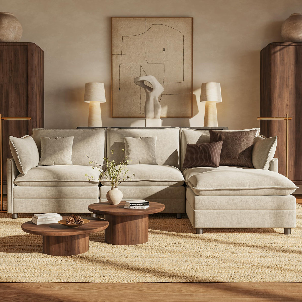 105" Cloud Couches for Living Room Modular Sectional Sofa L Shaped Oatmeal