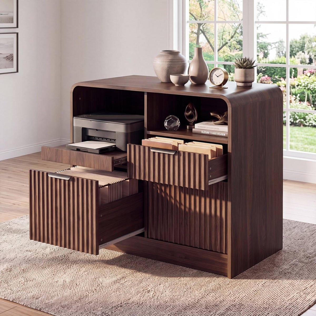 Fluted 3-Drawer File Cabinet