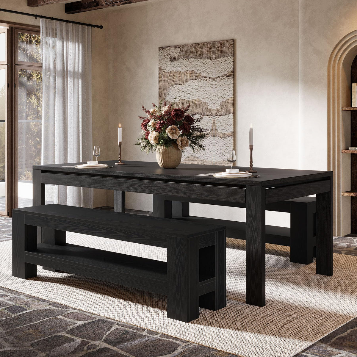 Dining Bench with Storage Shelf