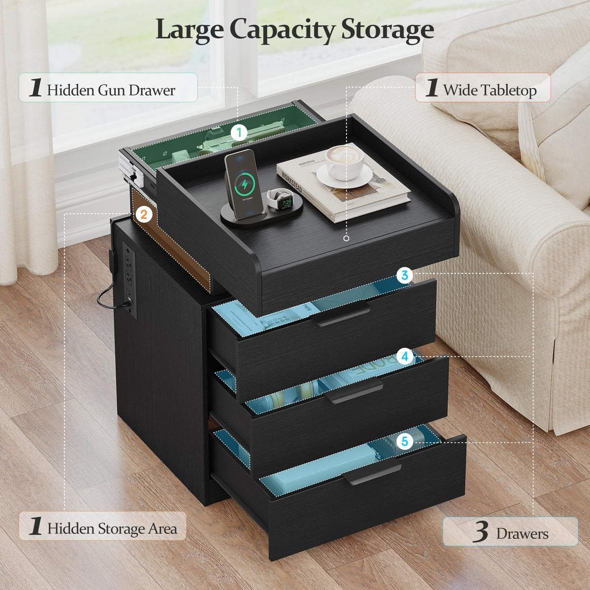 LED Nightstand with Charging Station