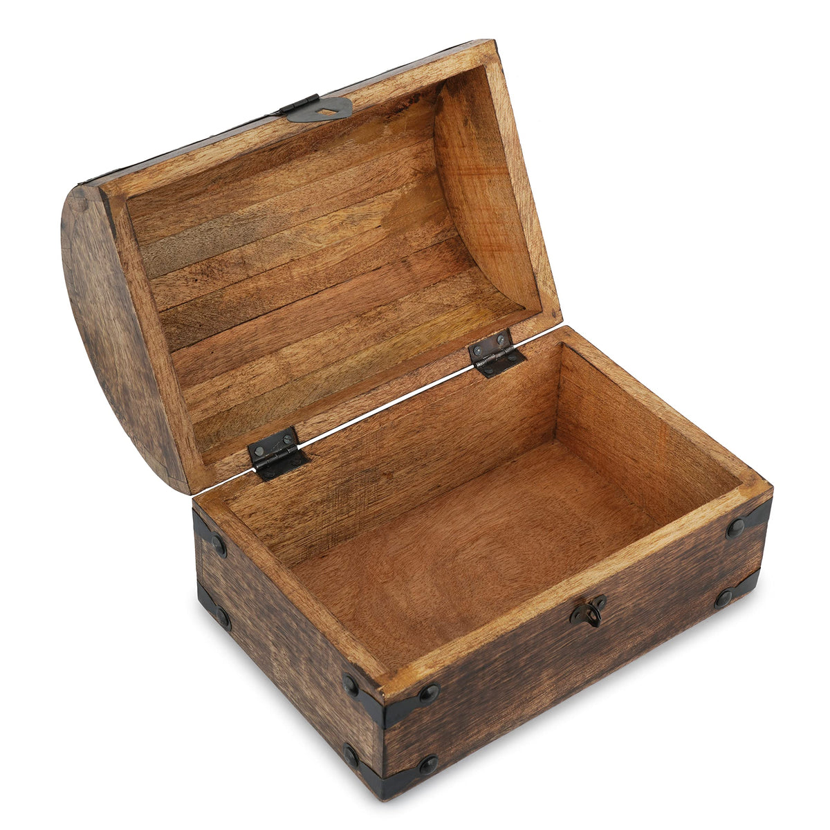 Ajuny Wooden Treasure Chest Pirate Keepsake Jewelry Box - 9x6x6 Inch