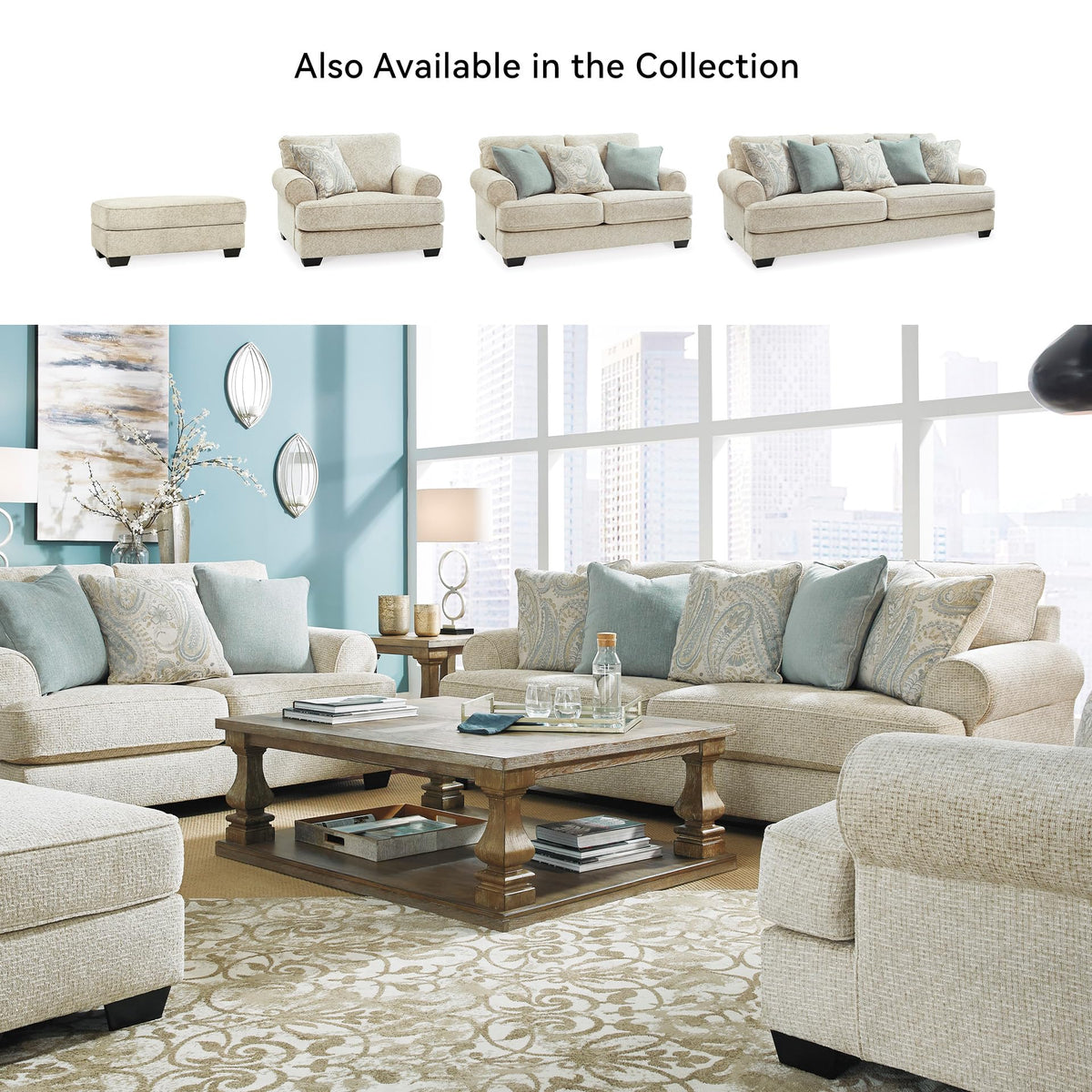 Beige Chenille Ottoman