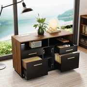 4-Drawer Wood File Cabinet with Lock & Power Strip