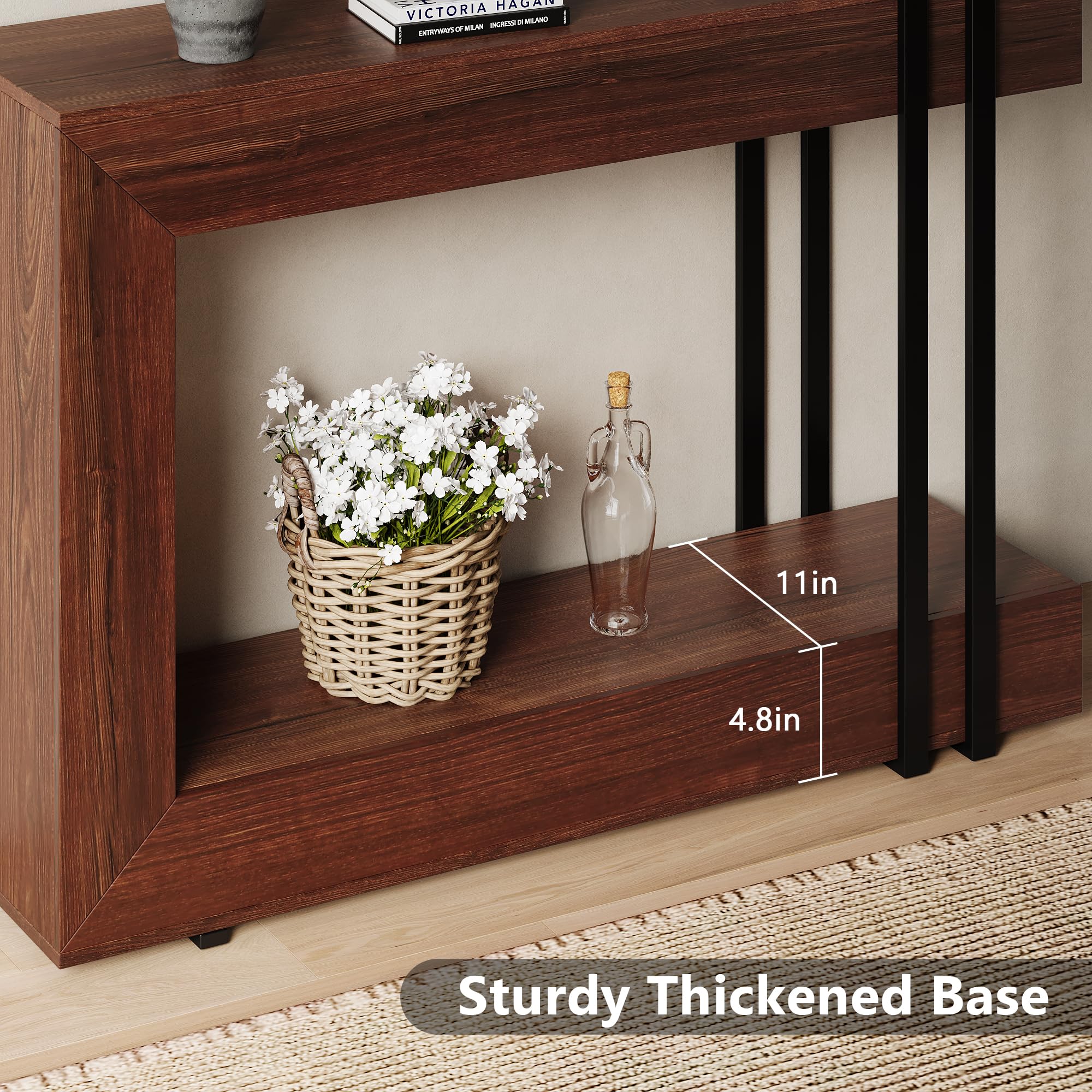 Einhomn 42.5" Console Table Behind Couch, 2-Tier Narrow Entryway Table with Storage, Wood Sofa Tables for Entrance/Hallway/Living Room/Foyer, Walnut Brown