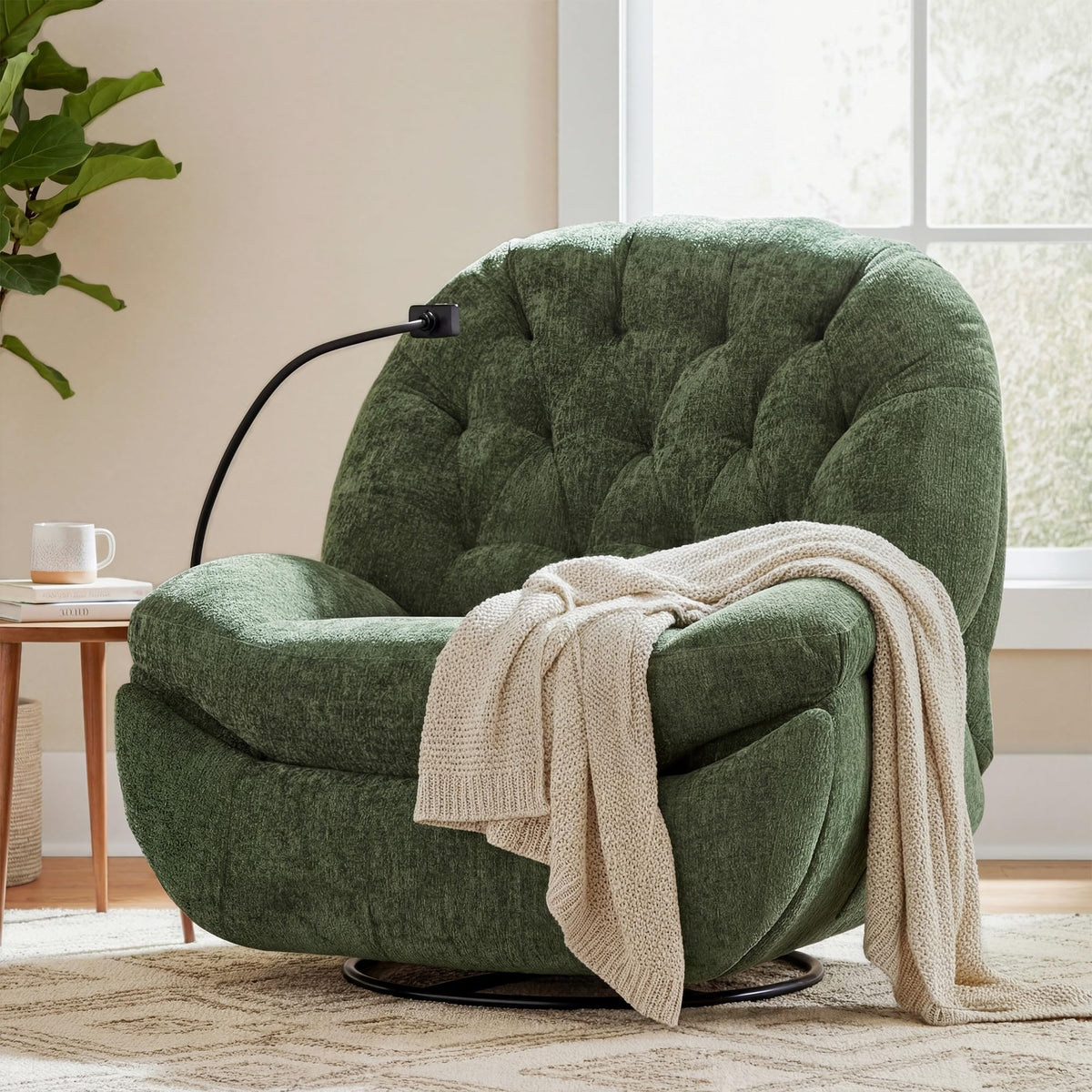 Oversized Chenille Swivel Rocker Recliner