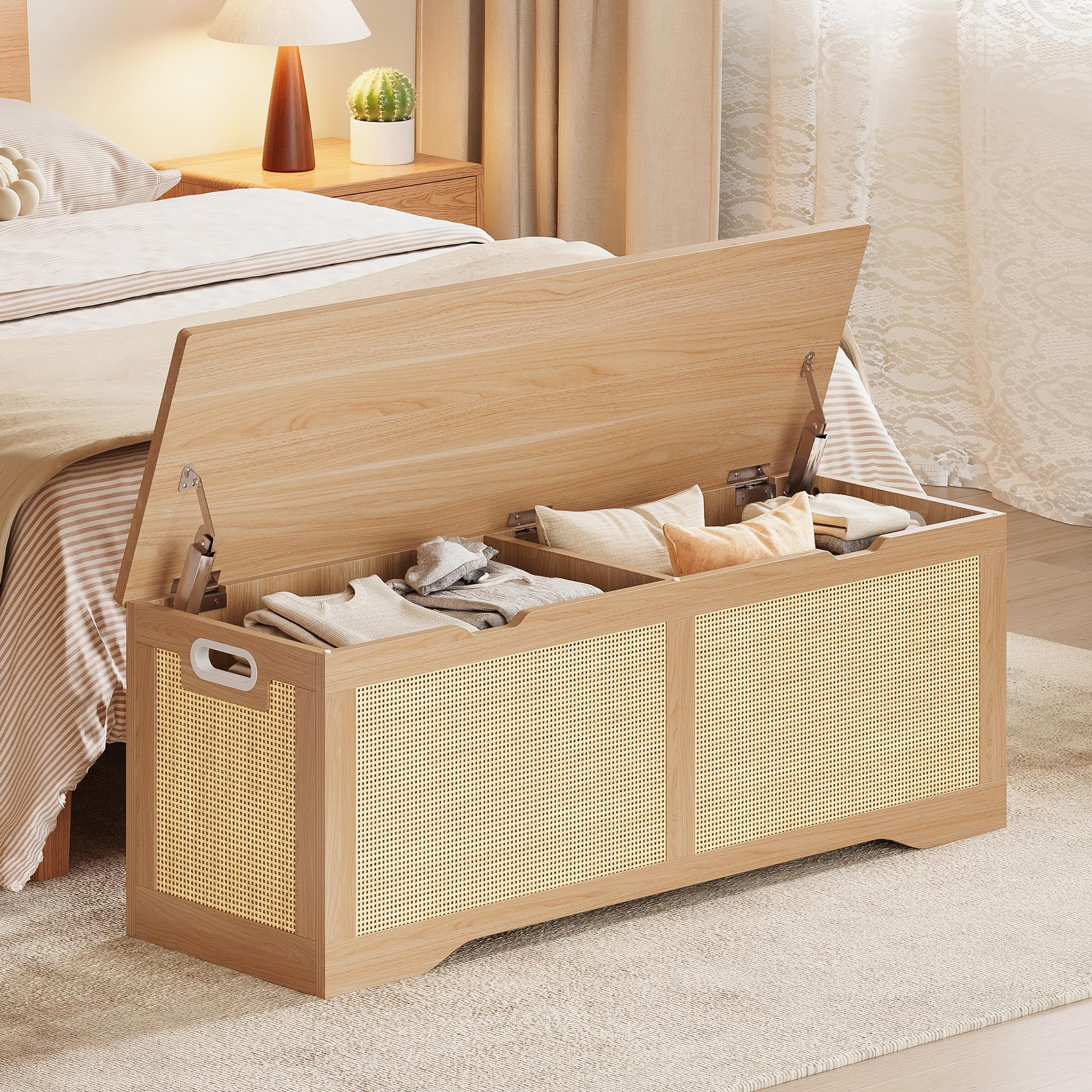Rattan Storage Ottoman Bench with Lid