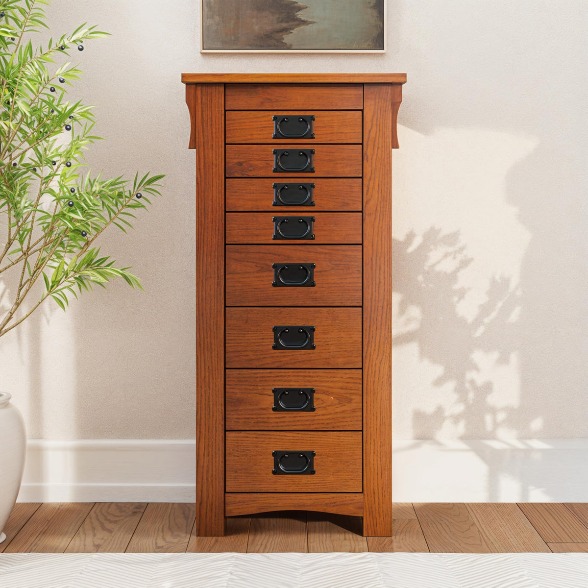 Powell Oak Kat Jewelry Armoire 19.625"L x 15.25"W x 40.625"H