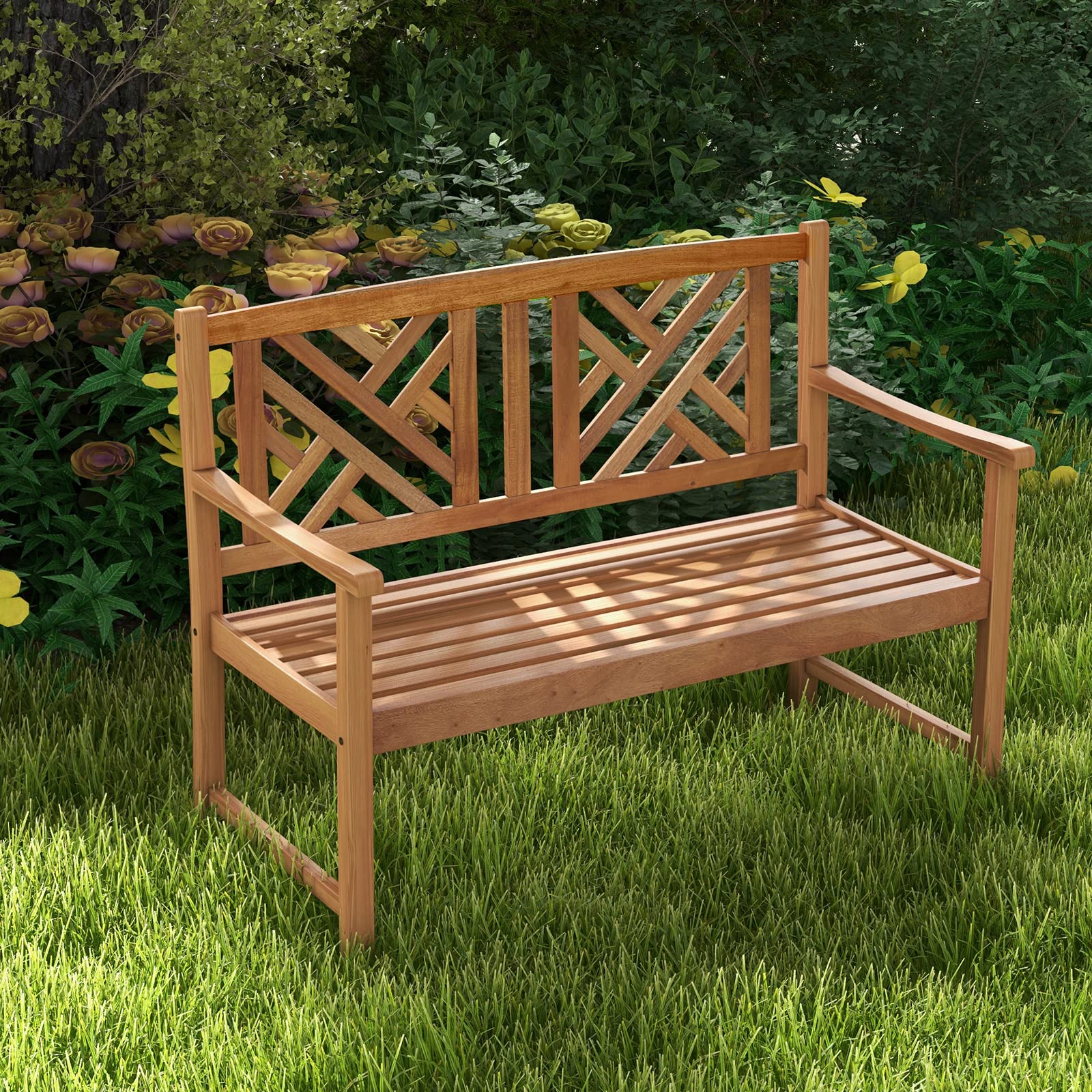 Acacia Wood Outdoor Bench – 2-Person Loveseat