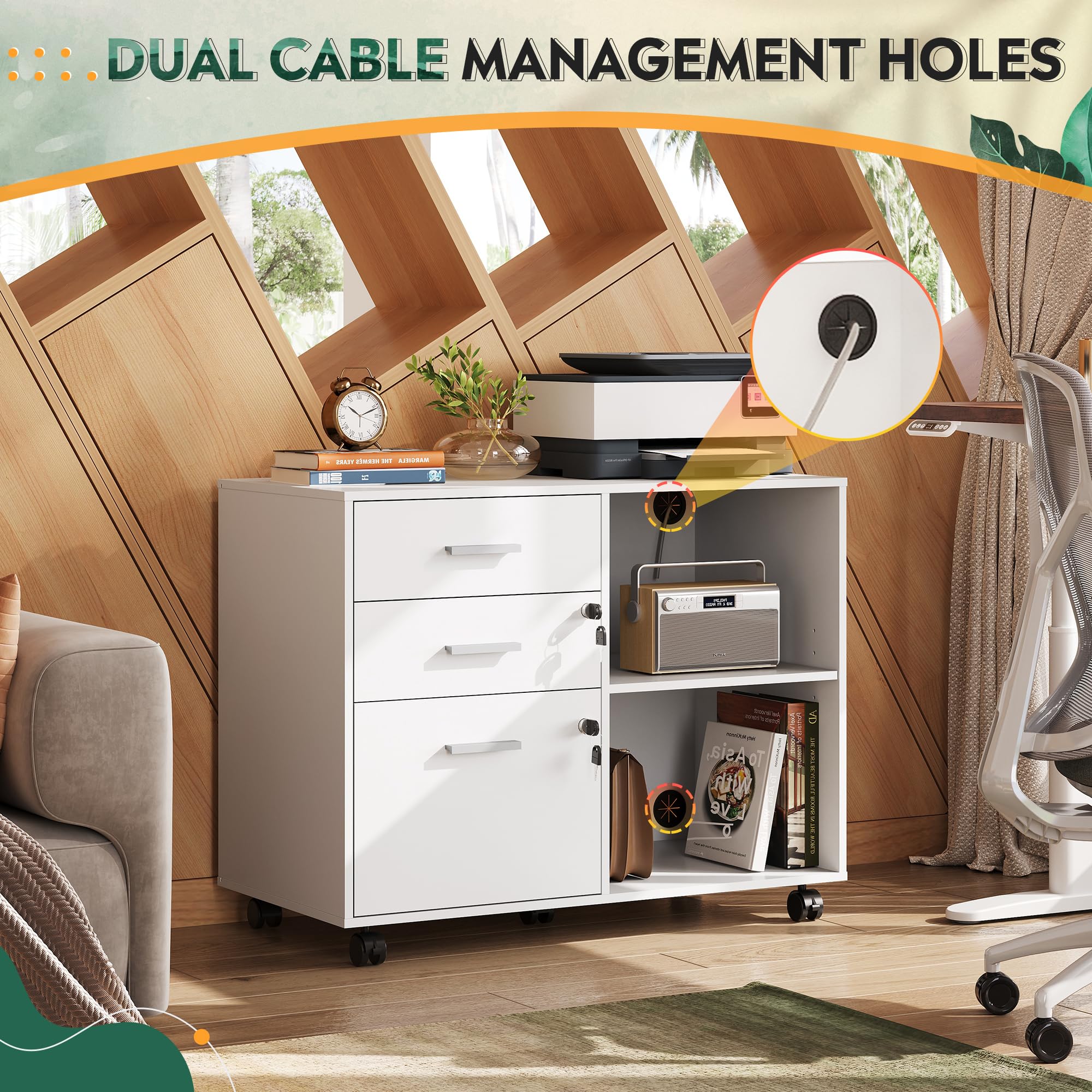 3-Drawer Mobile File Cabinet with Lock