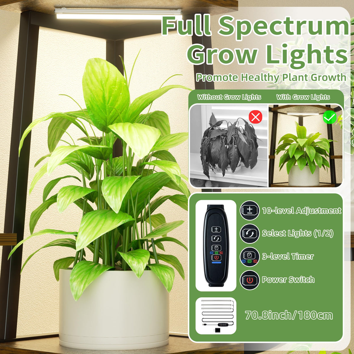 8-Tier Corner Plant Stand with Grow Light