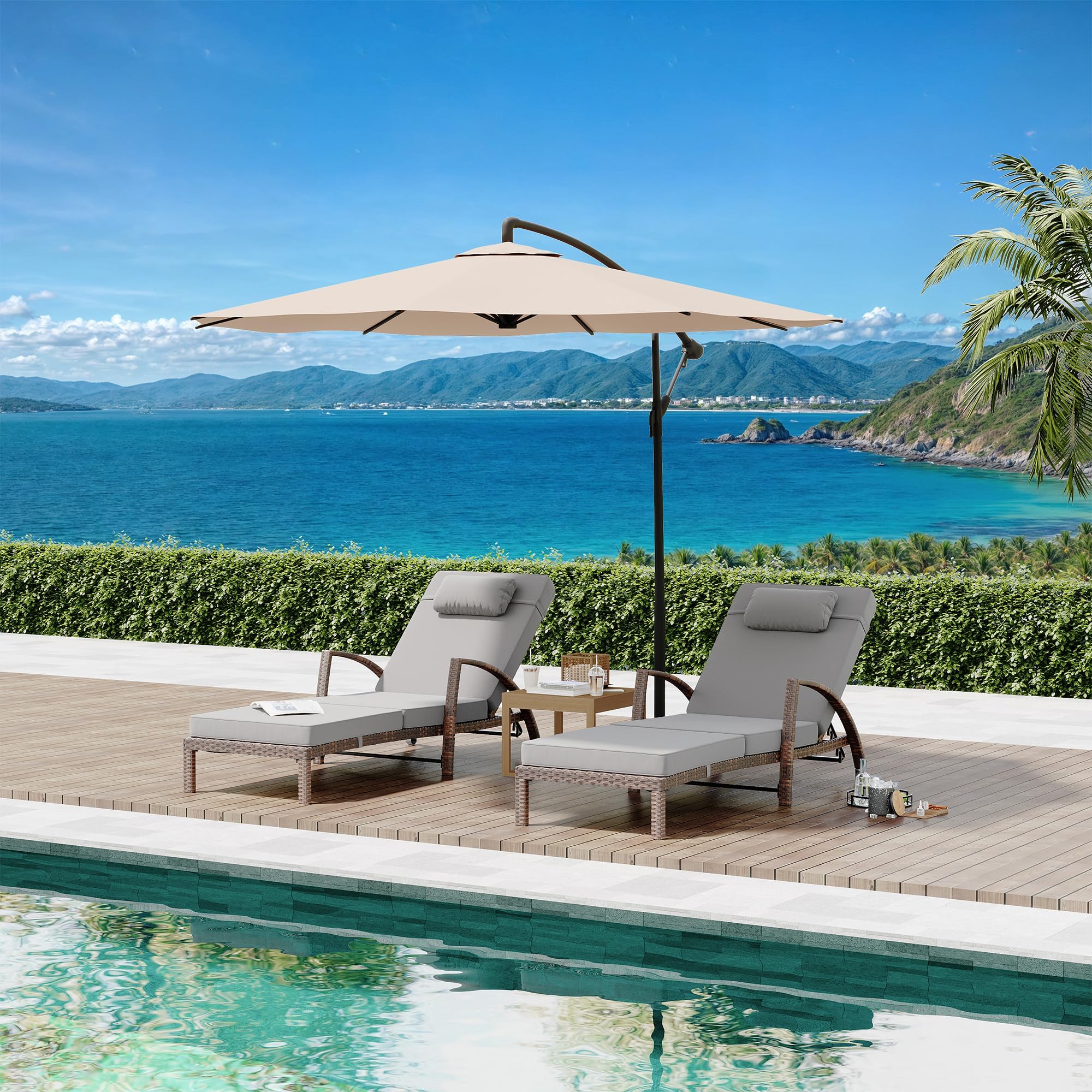 PE Rattan Chaise Lounge Chairs Set of 2